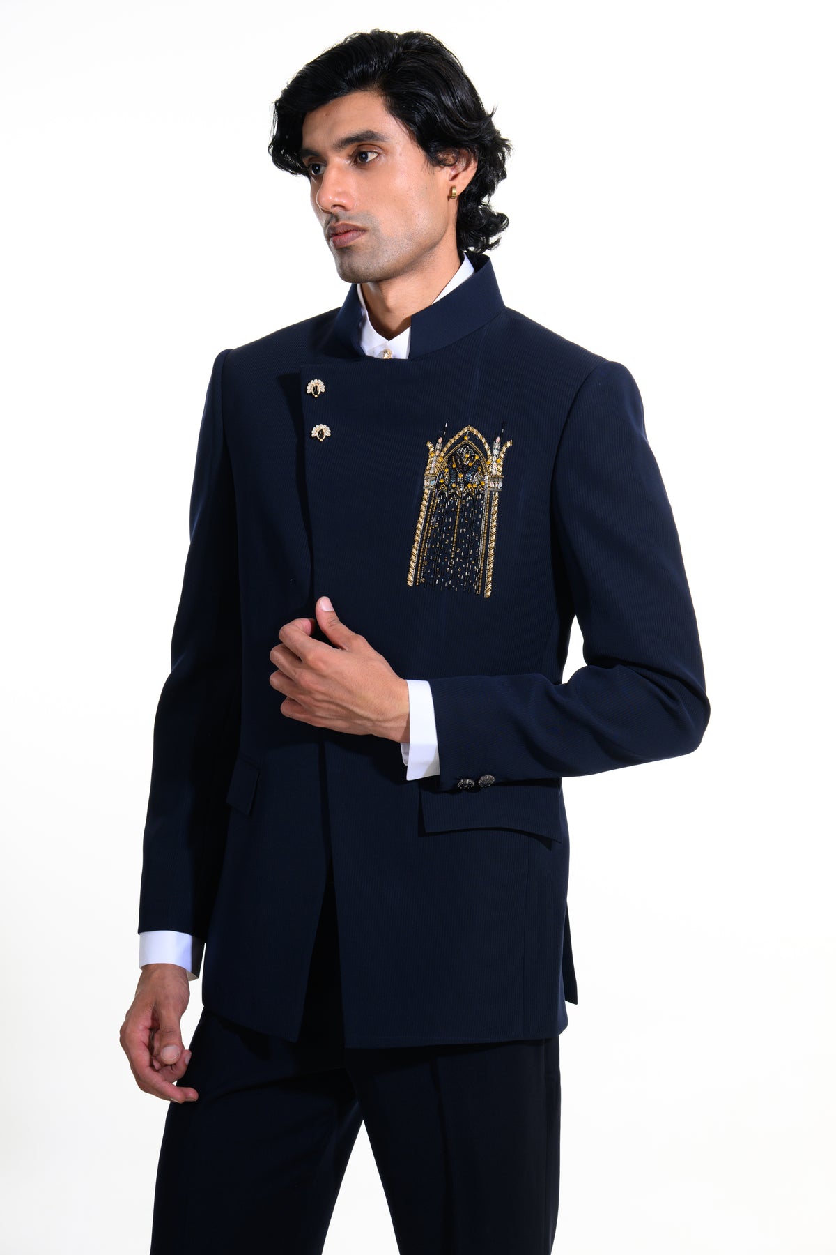 Midnight Blue Asymmetric Bandhgala Suit