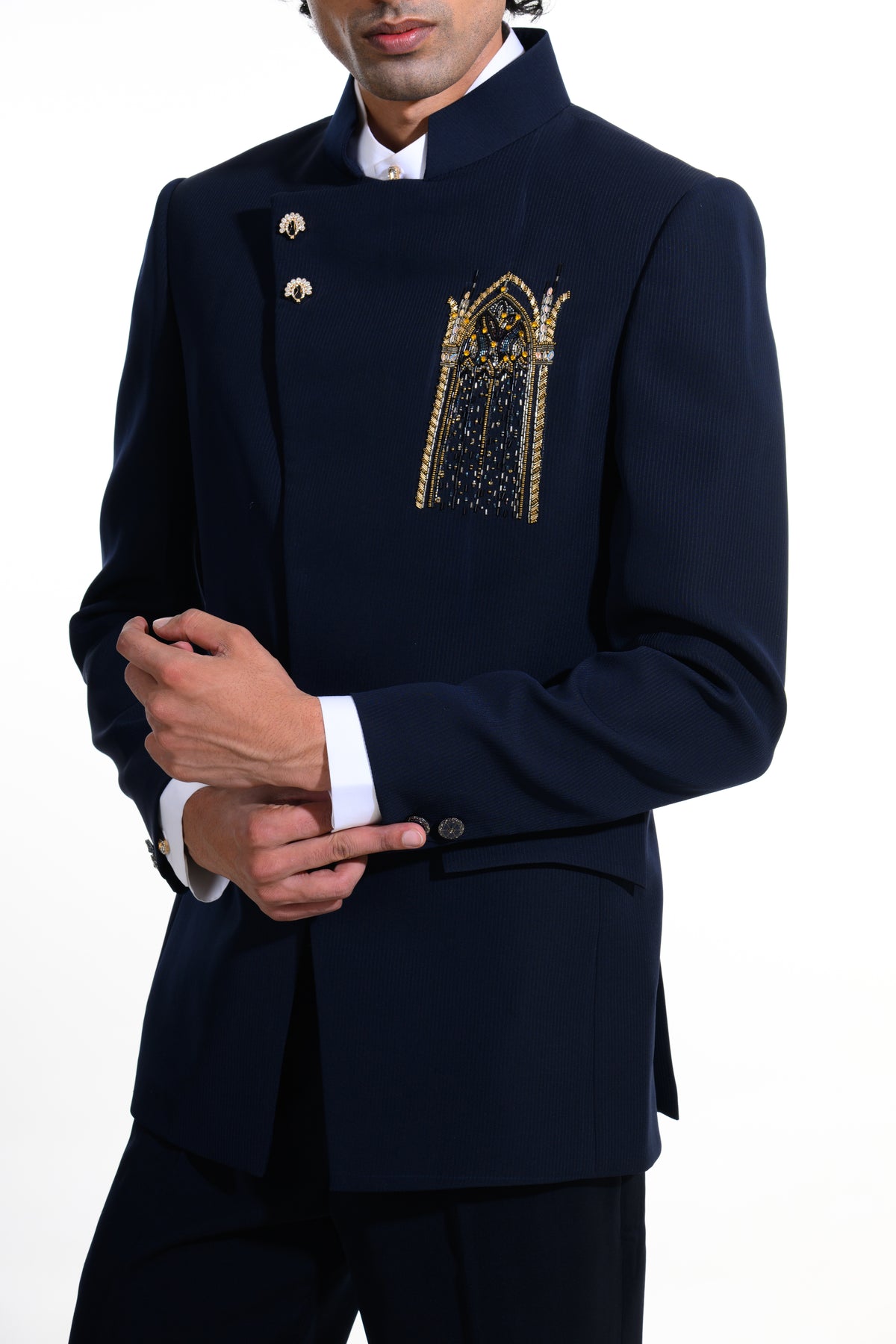 Midnight Blue Asymmetric Bandhgala Suit