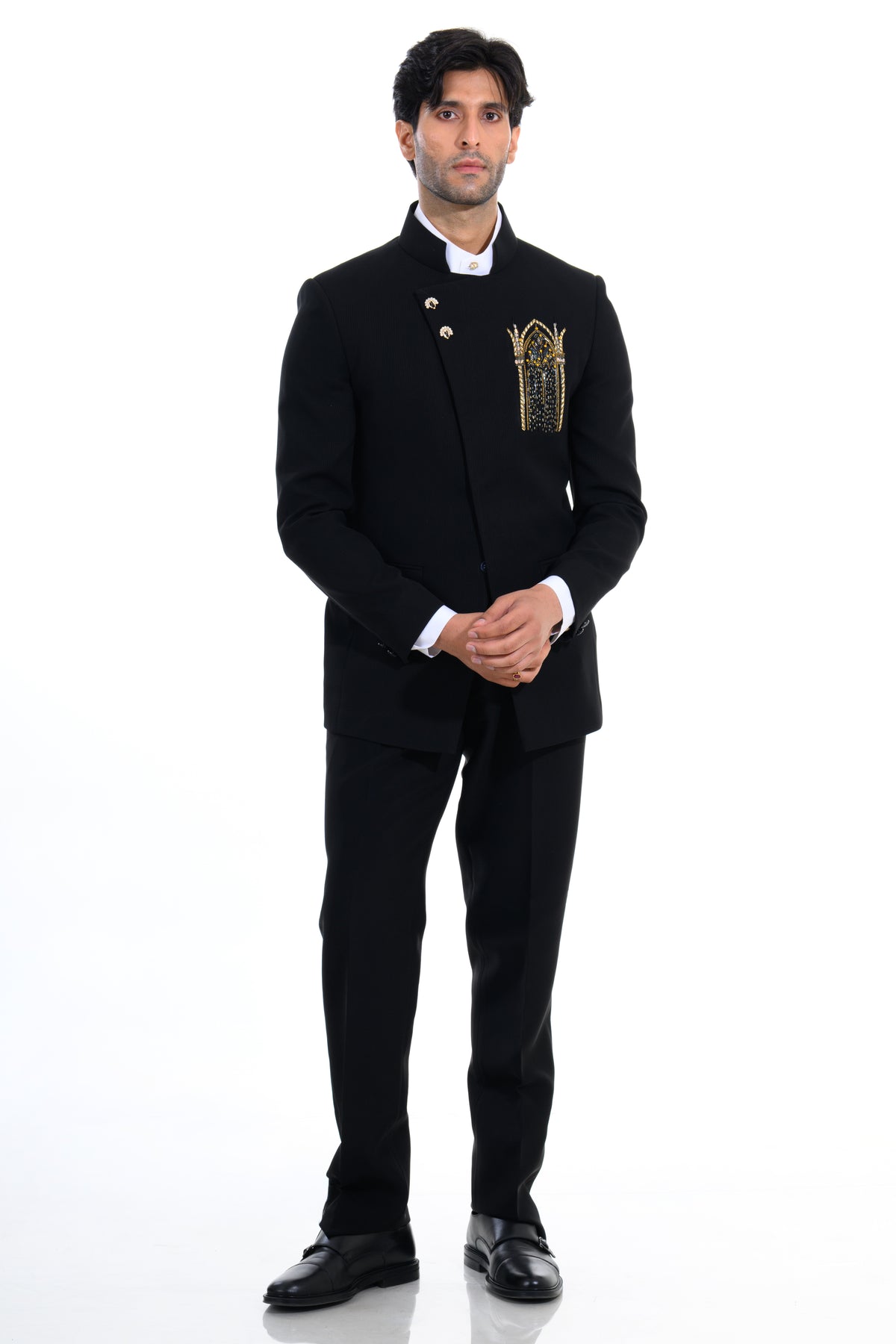Midnight Black Asymmetric Bandhgala Suit