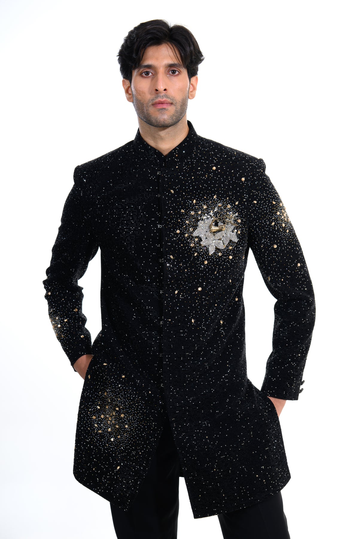 Midnight Black Celestial Crystal Indo Western Set