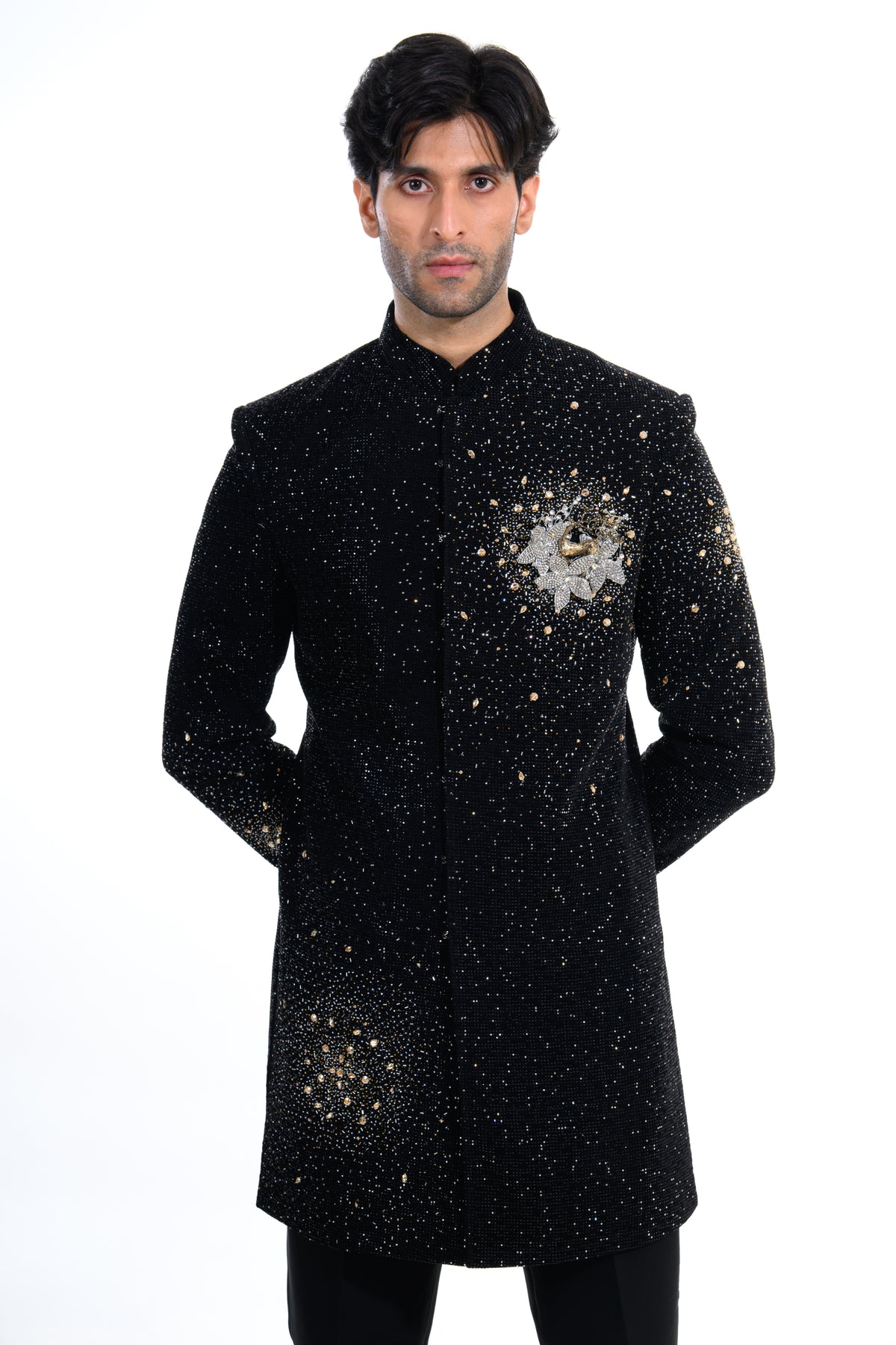 Midnight Black Celestial Crystal Indo Western Set