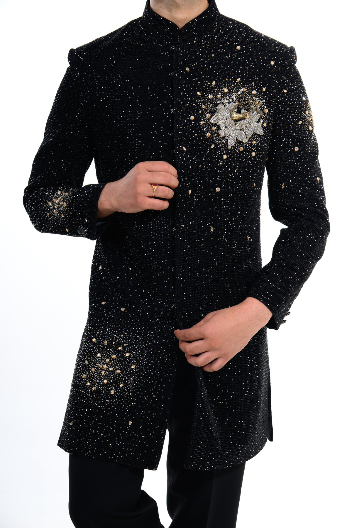 Midnight Black Celestial Crystal Indo Western Set