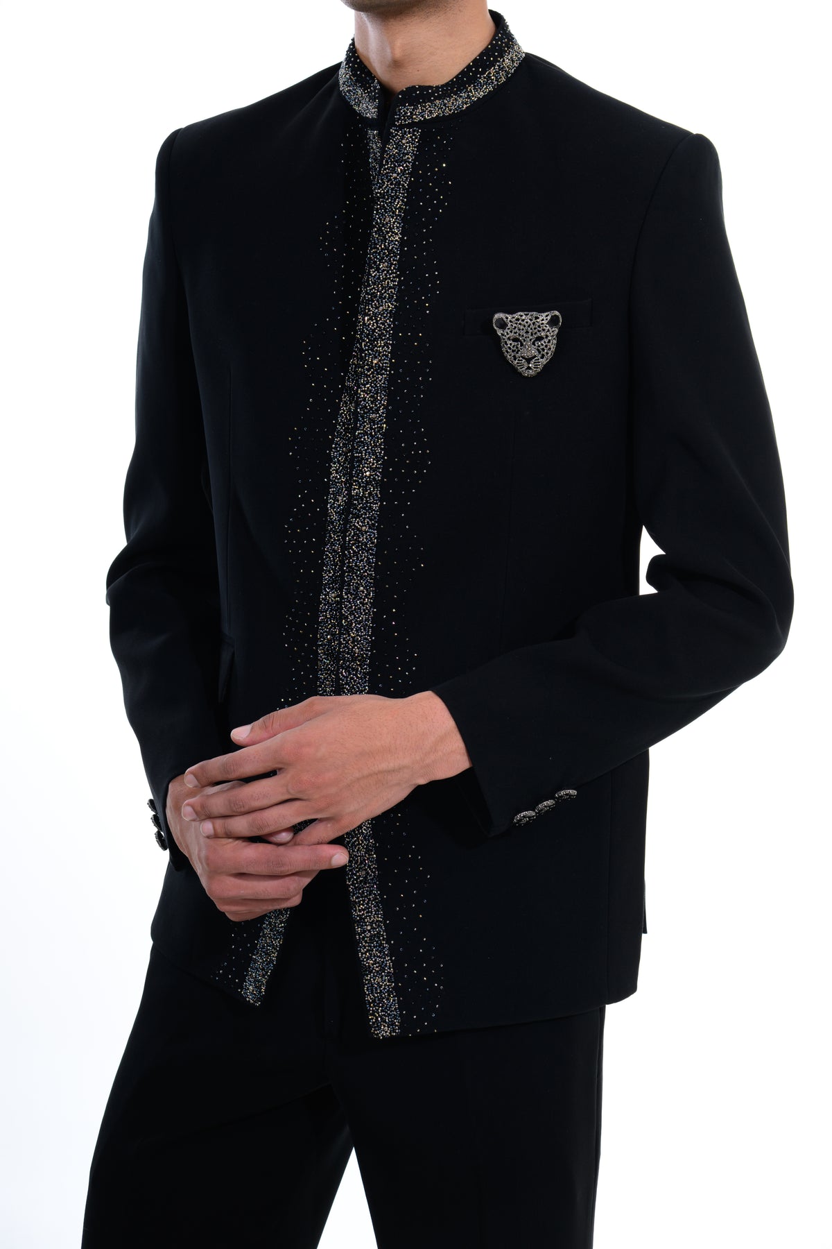 Midnight Noir Crystal Trim Bandhgala