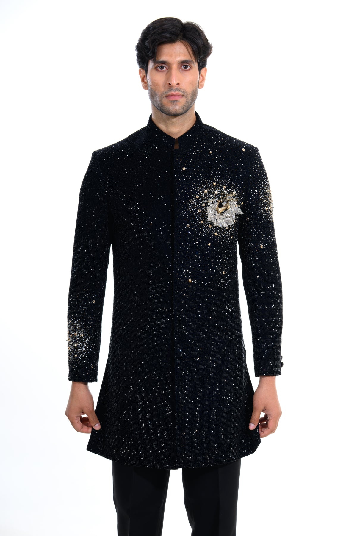 Black Crystal Embellished Indo Western Set