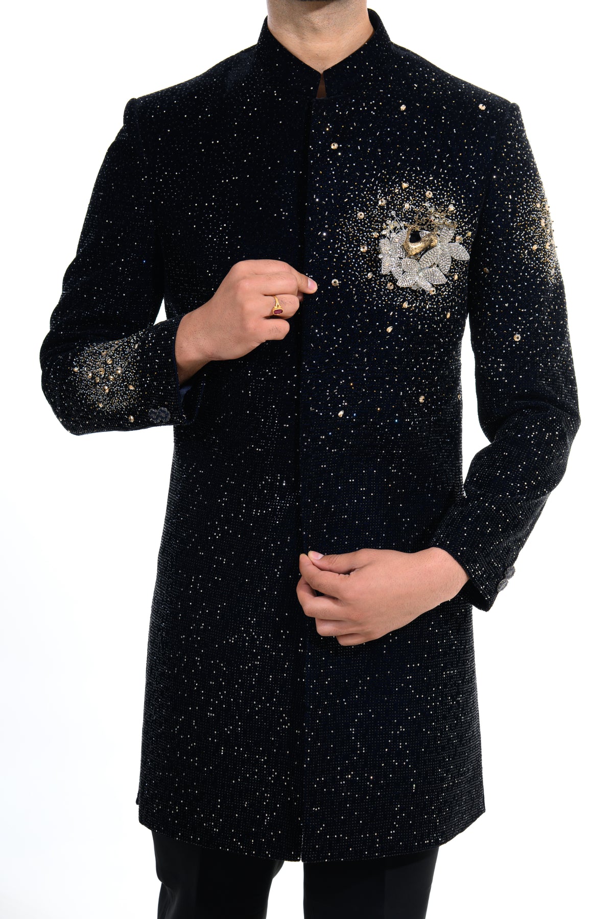 Black Crystal Embellished Indo Western Set