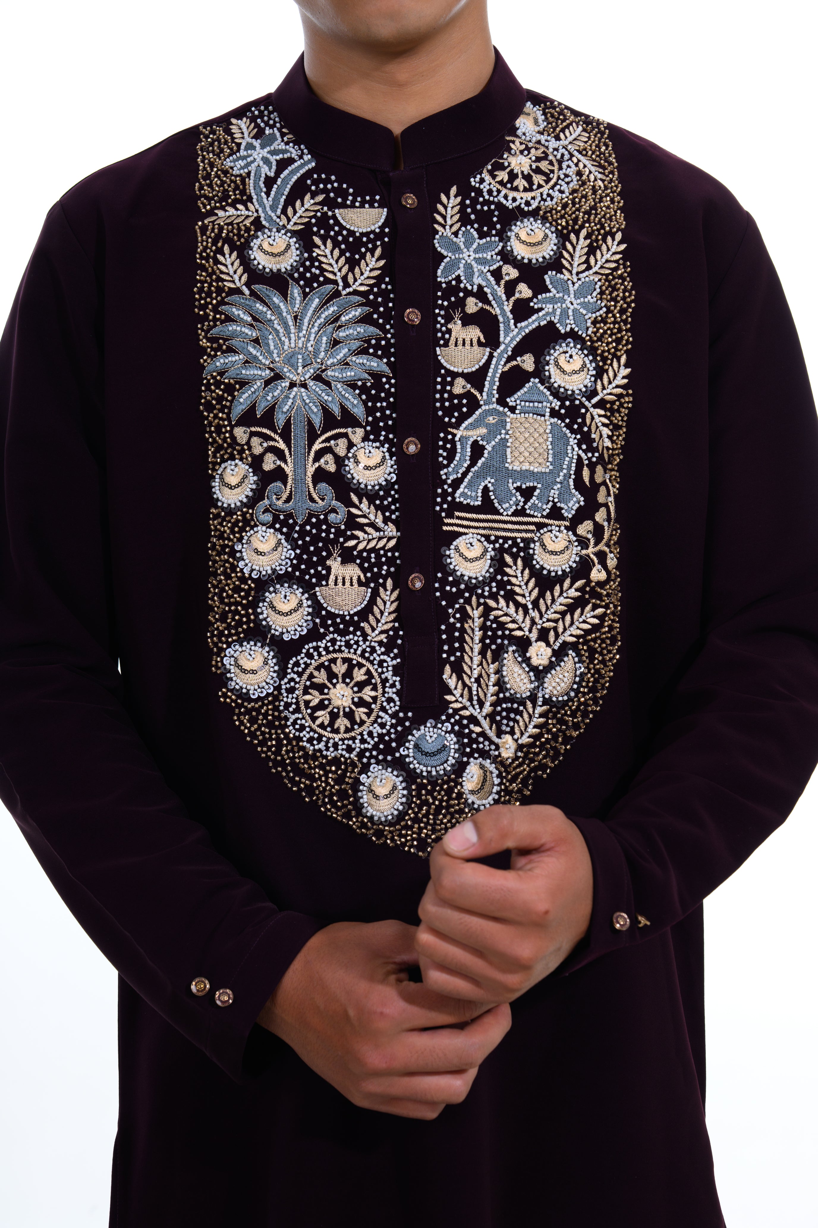 Midnight Plum Heritage Embroidered Kurta Set