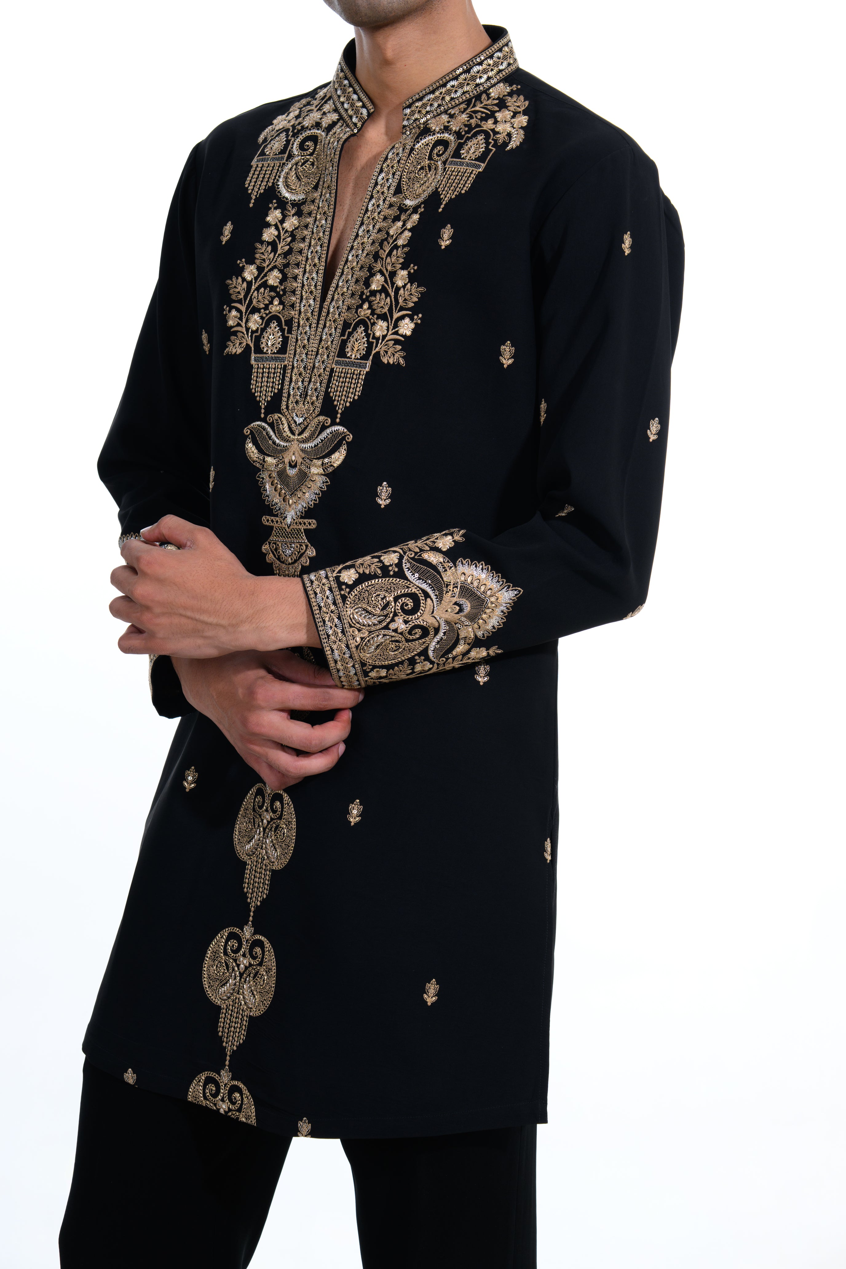 Midnight Black Noir Zardozi Embroidered Kurta Set