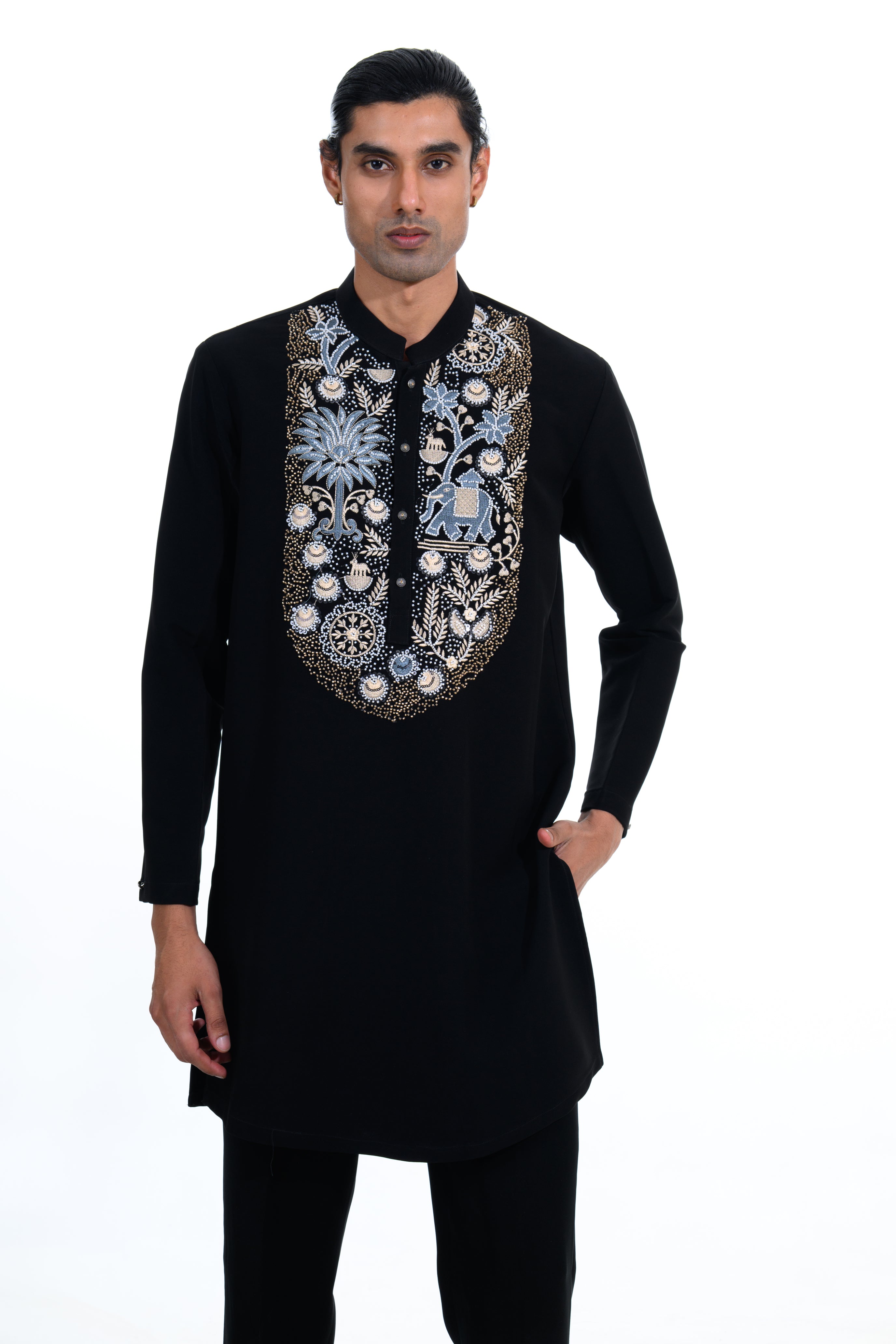 Midnight Noir Heritage Embroidered Kurta Set