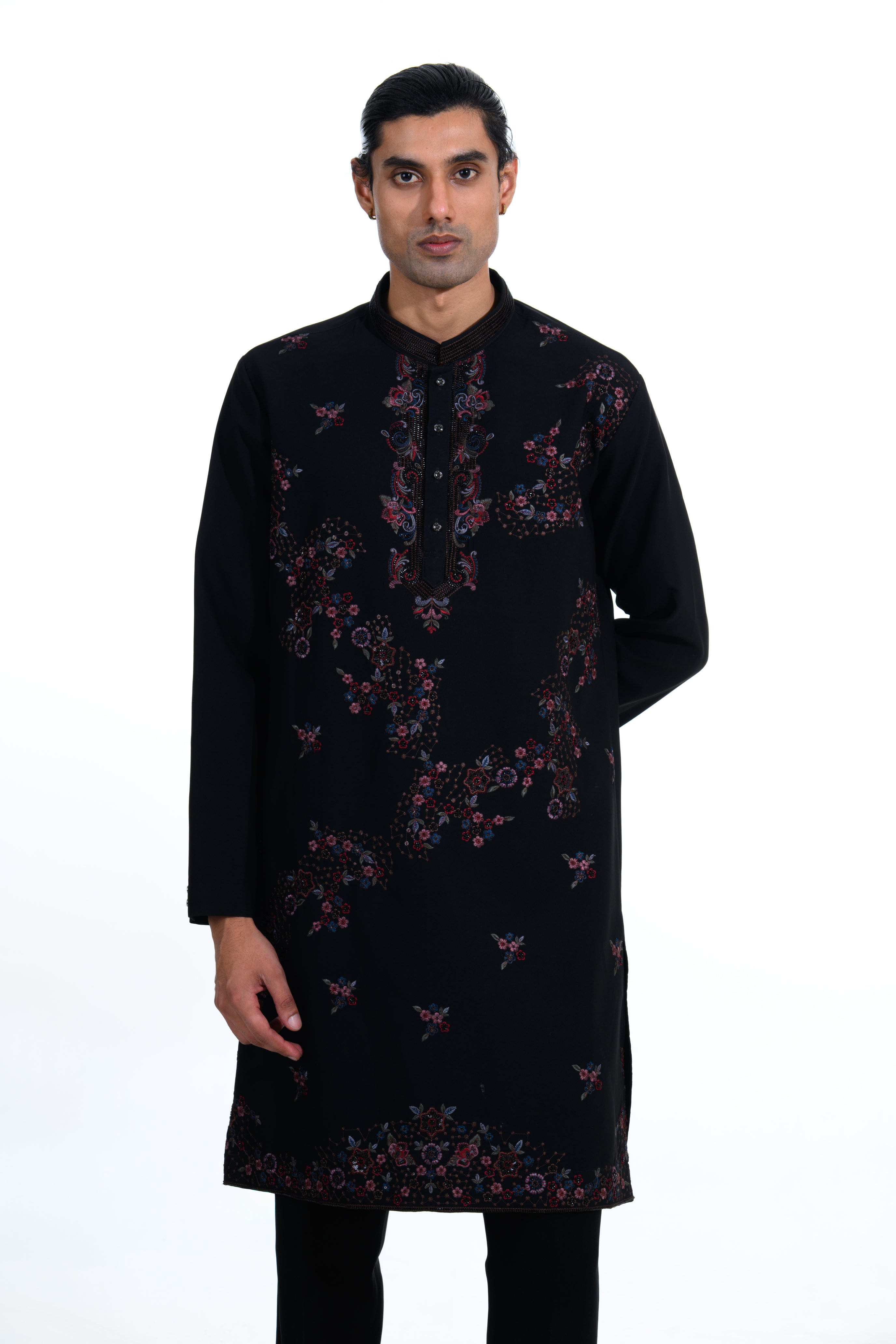 Midnight Black Noir Floral Embroidered Kurta Set