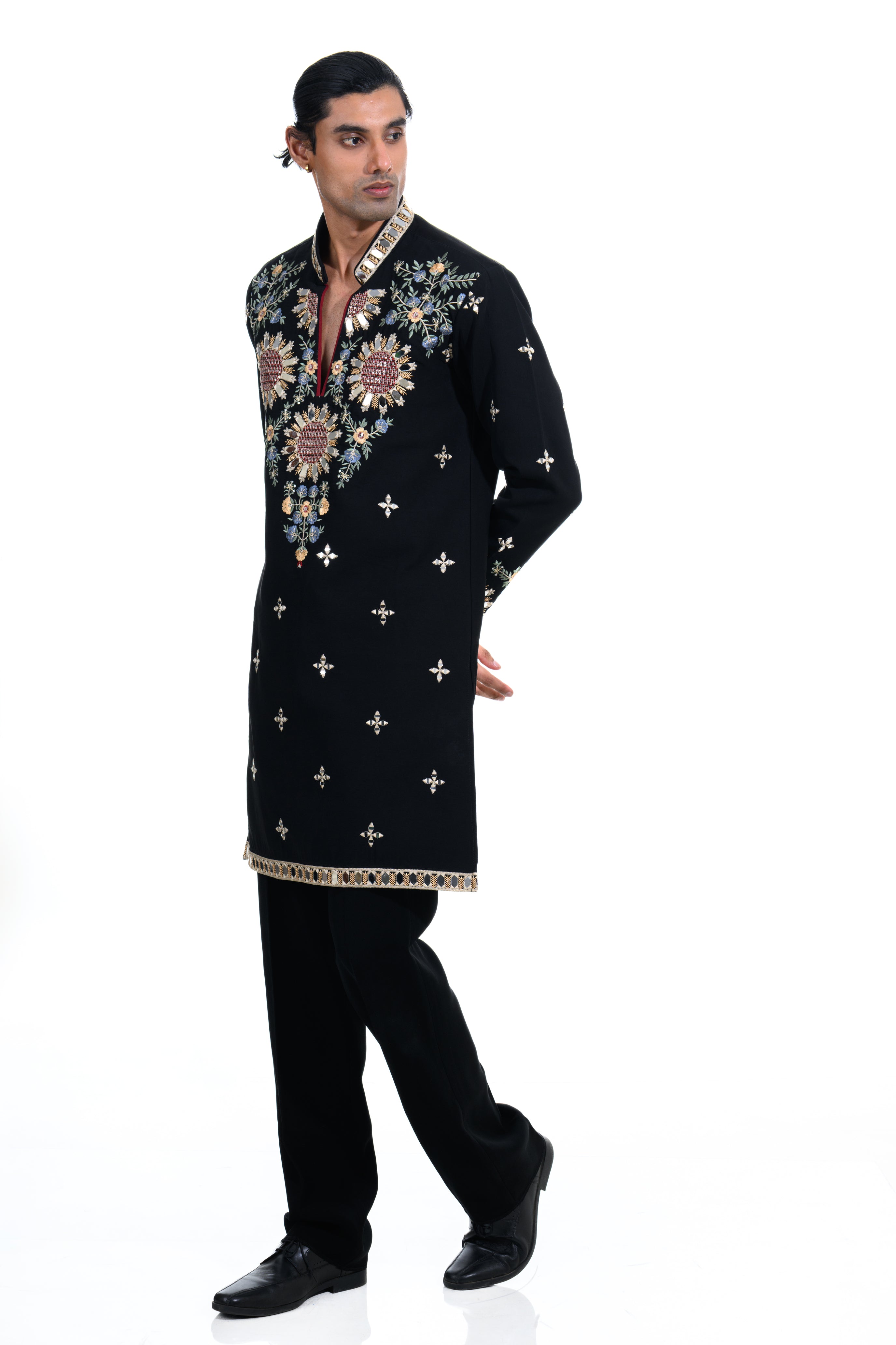 Midnight Black Garden Embroidered Kurta Set