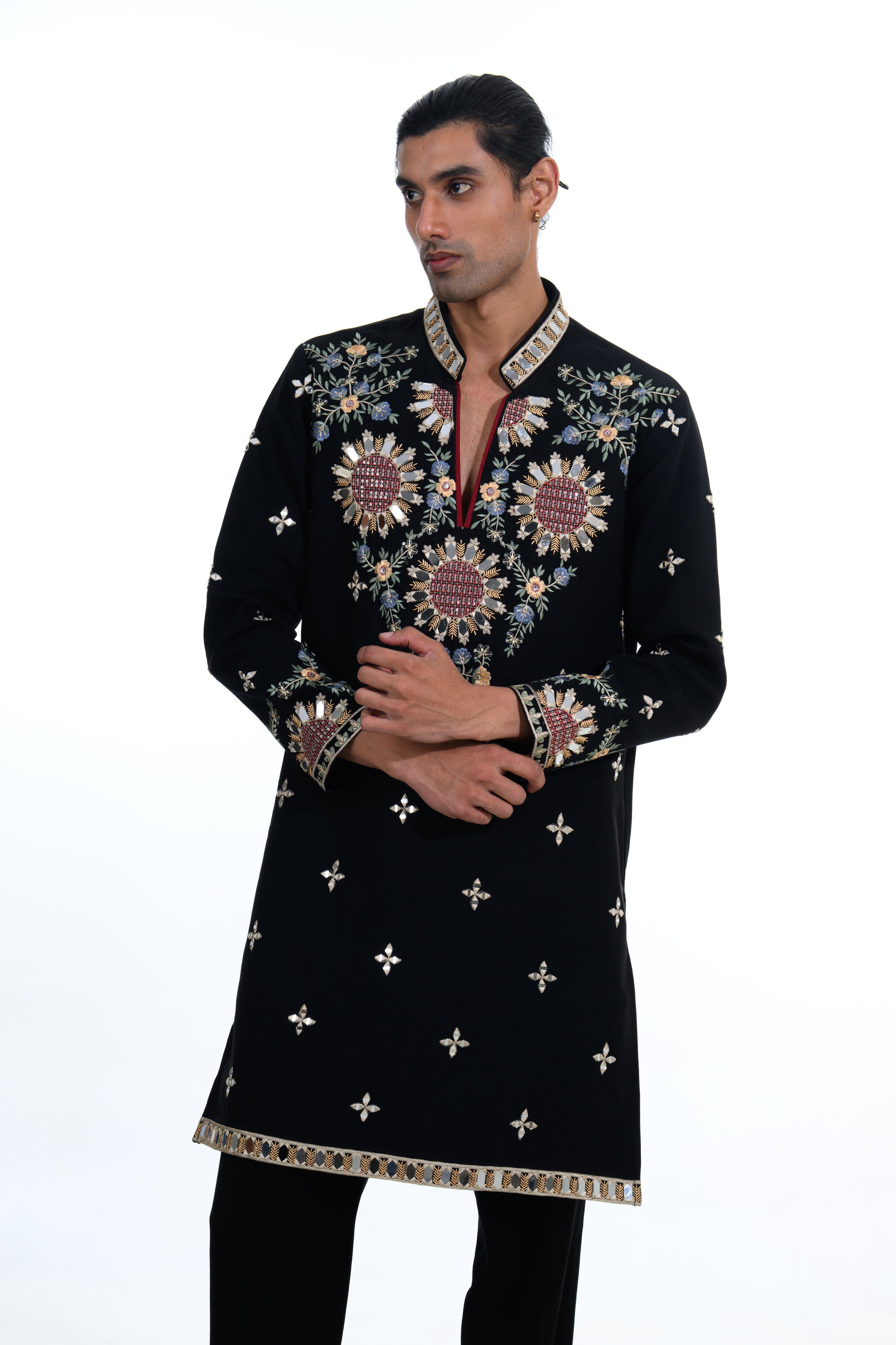Midnight Black Garden Embroidered Kurta Set