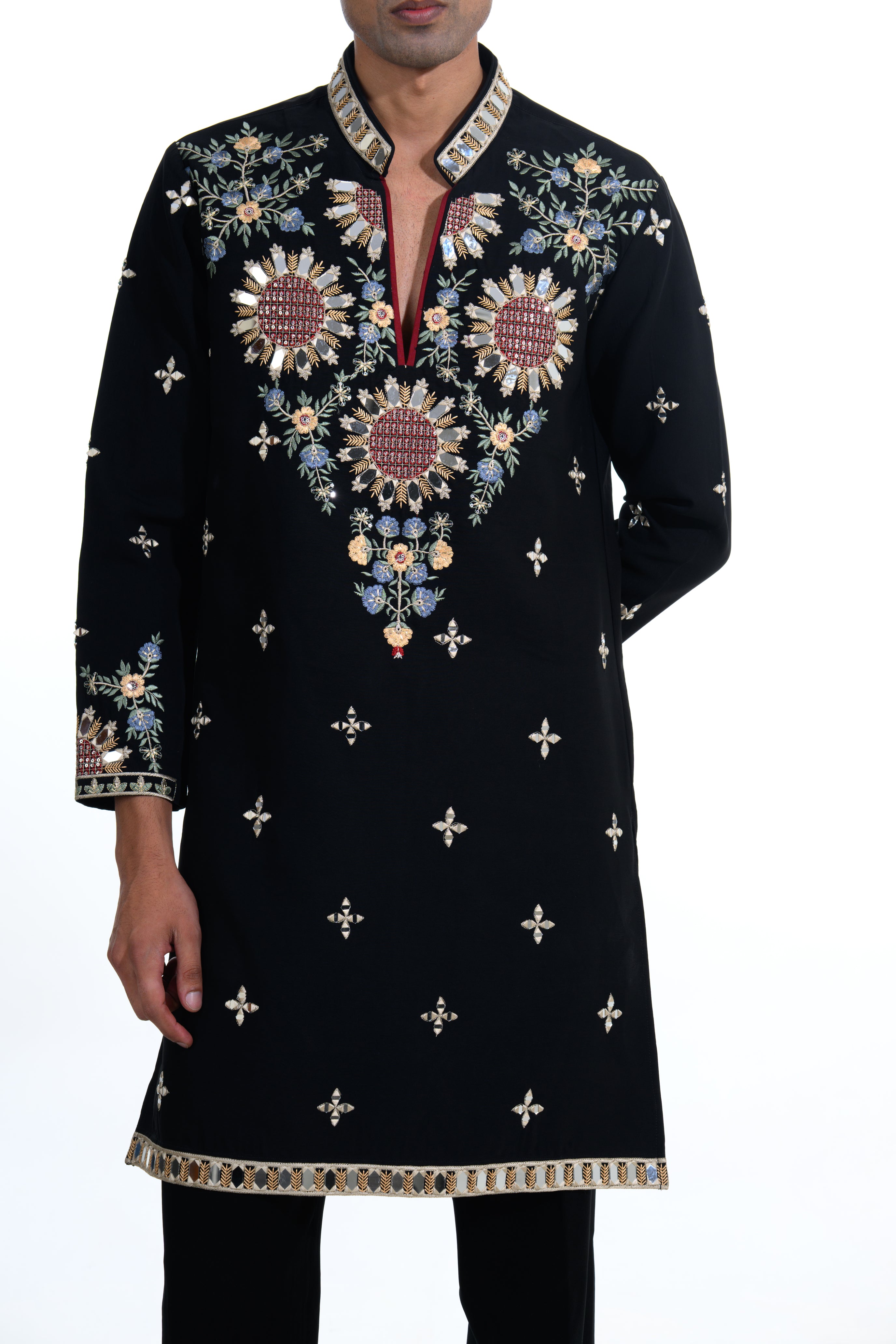 Midnight Black Garden Embroidered Kurta Set