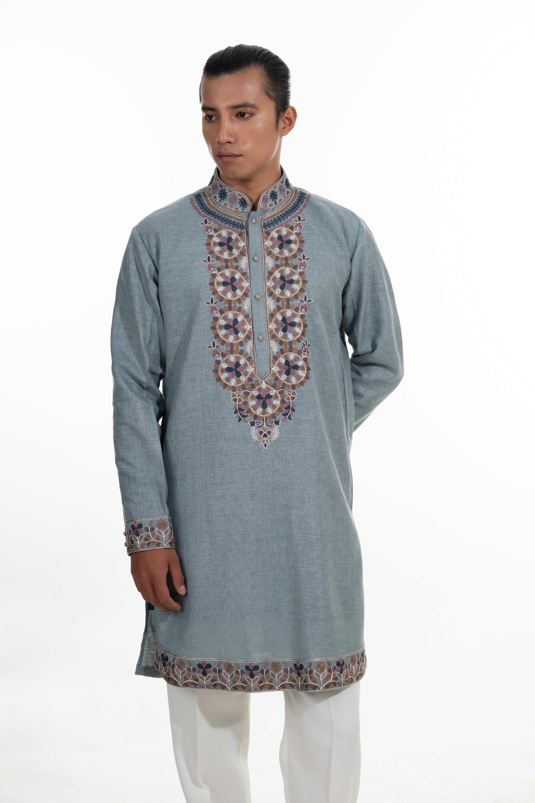 Powder Blue Heritage Embroidered Kurta Set