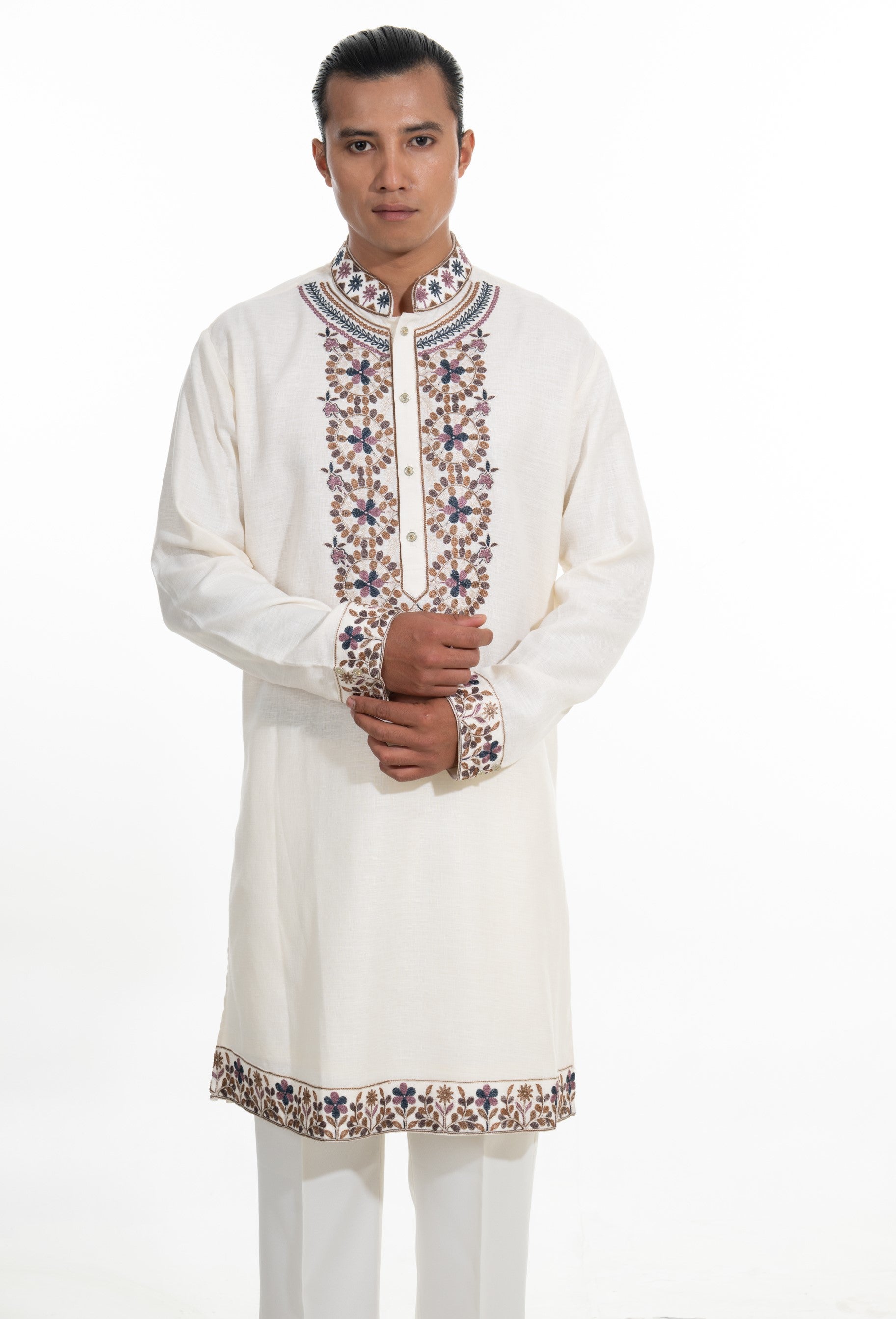 Cream Kashmiri Embroidered Kurta Set