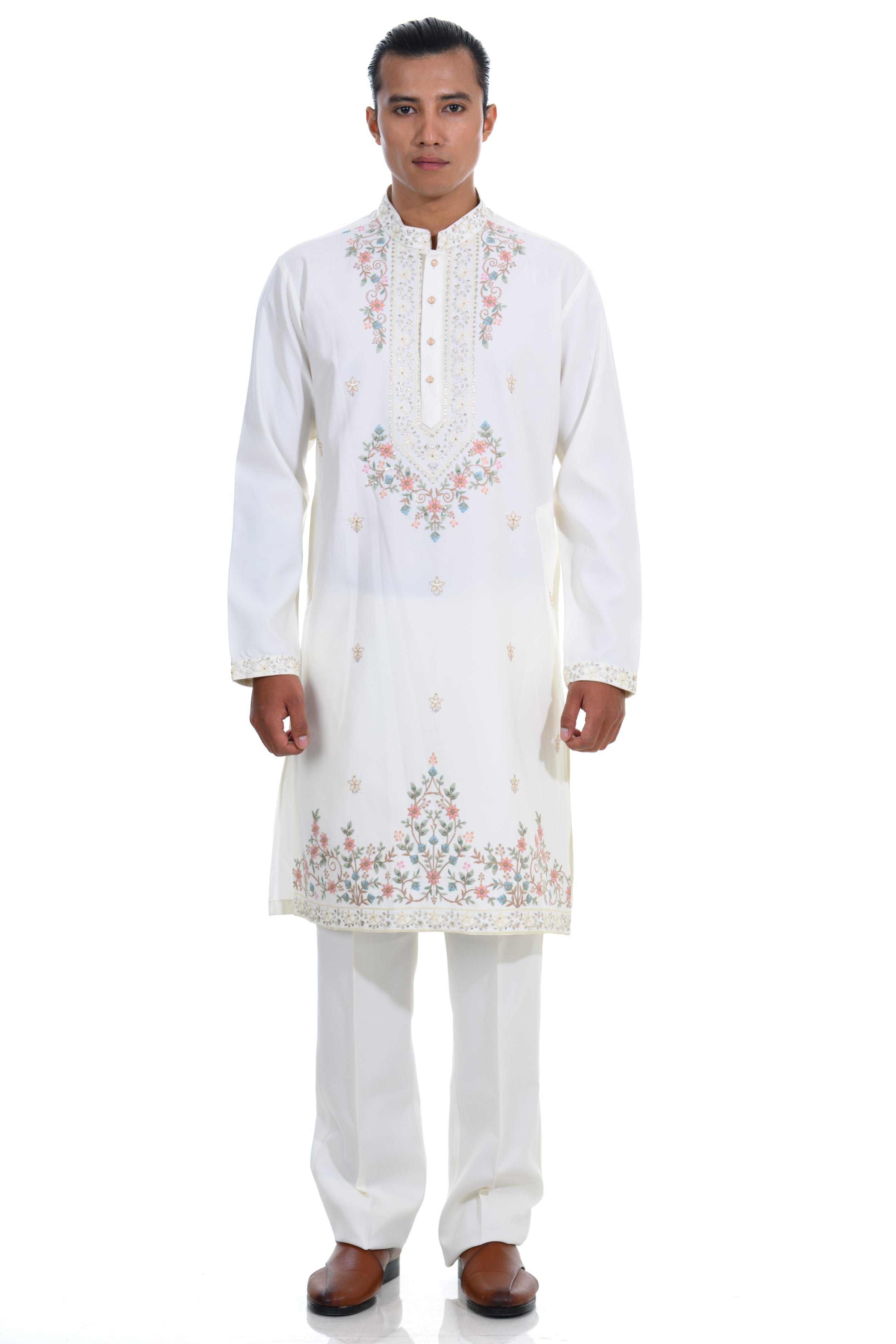Ivory Floral Embroidered Kurta Set