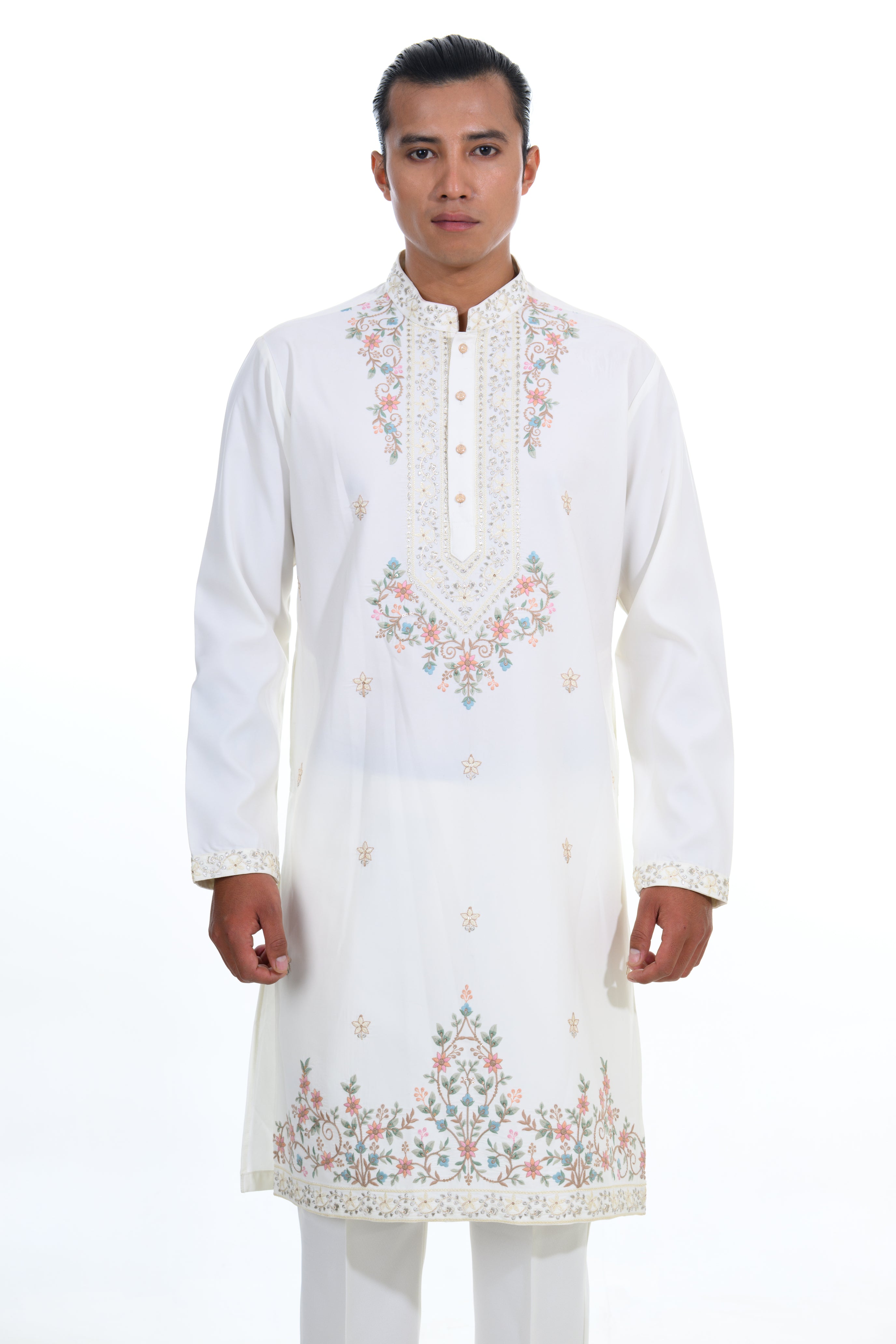 Ivory Floral Embroidered Kurta Set