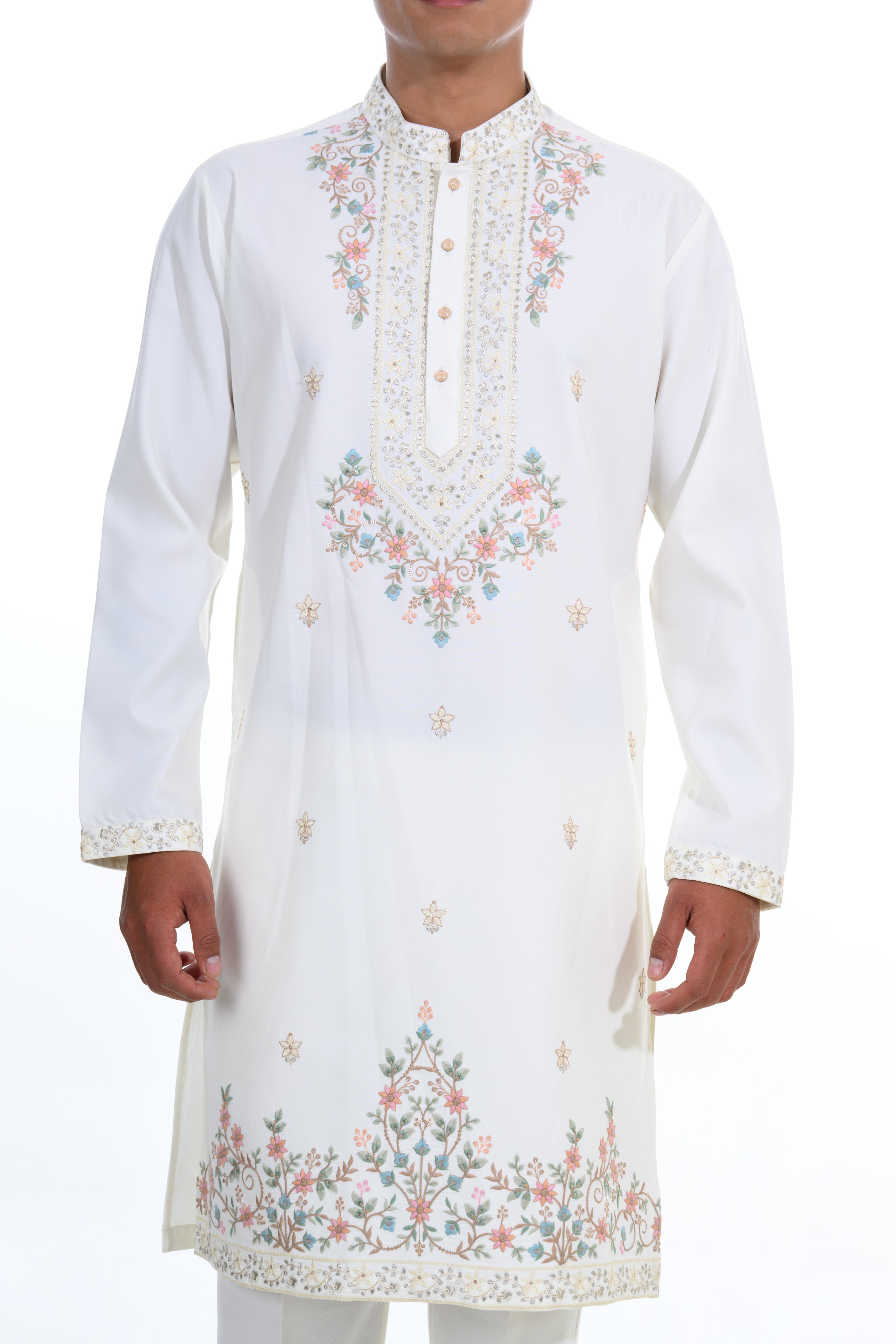 Ivory Floral Embroidered Kurta Set