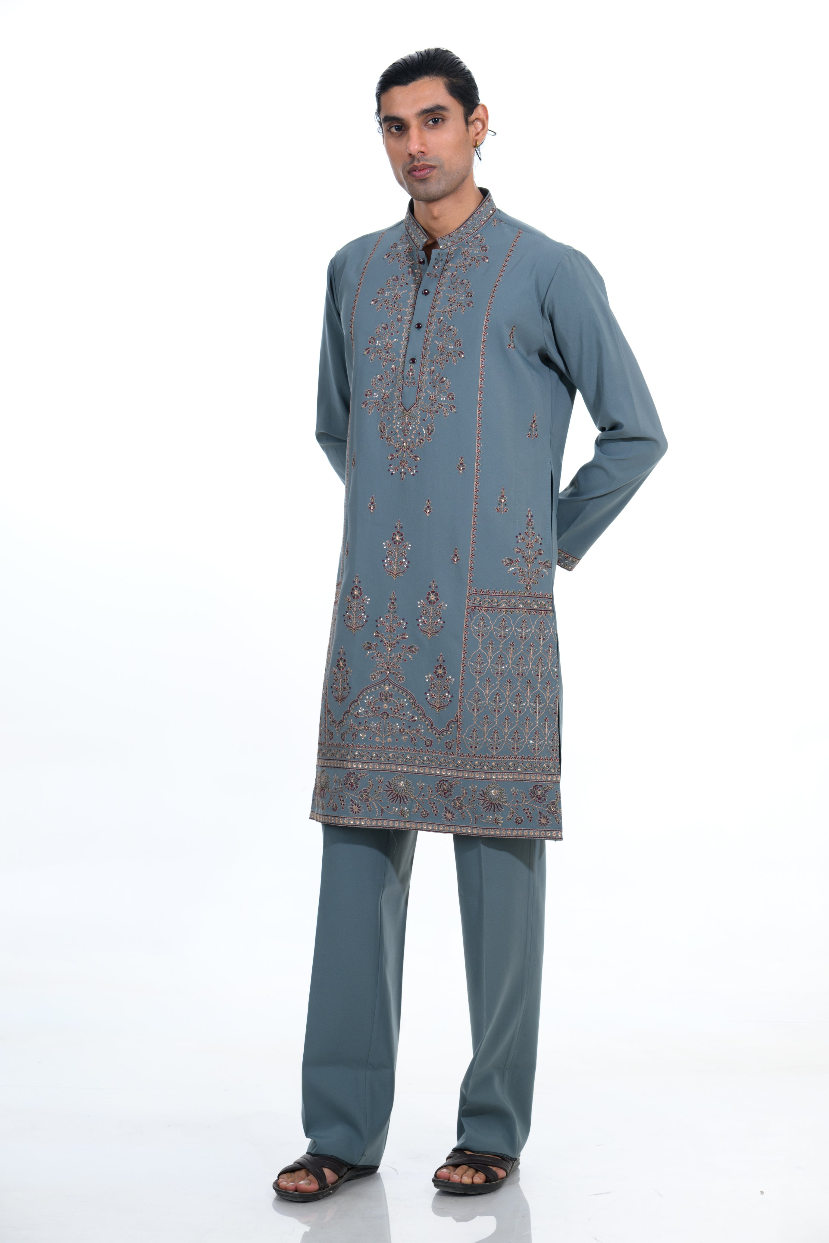 Sage Blue Heritage Embroidered Kurta Set