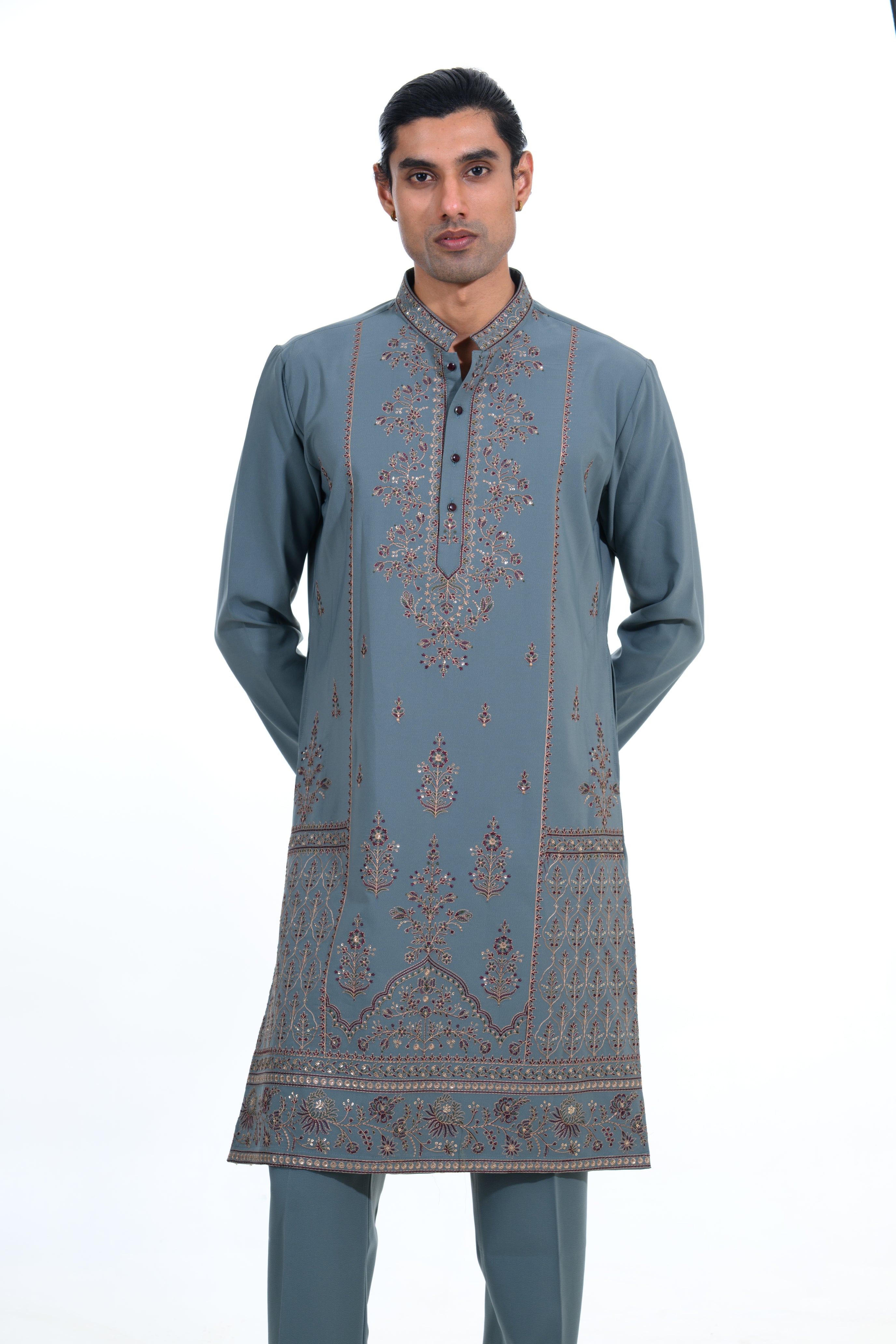 Sage Blue Heritage Embroidered Kurta Set
