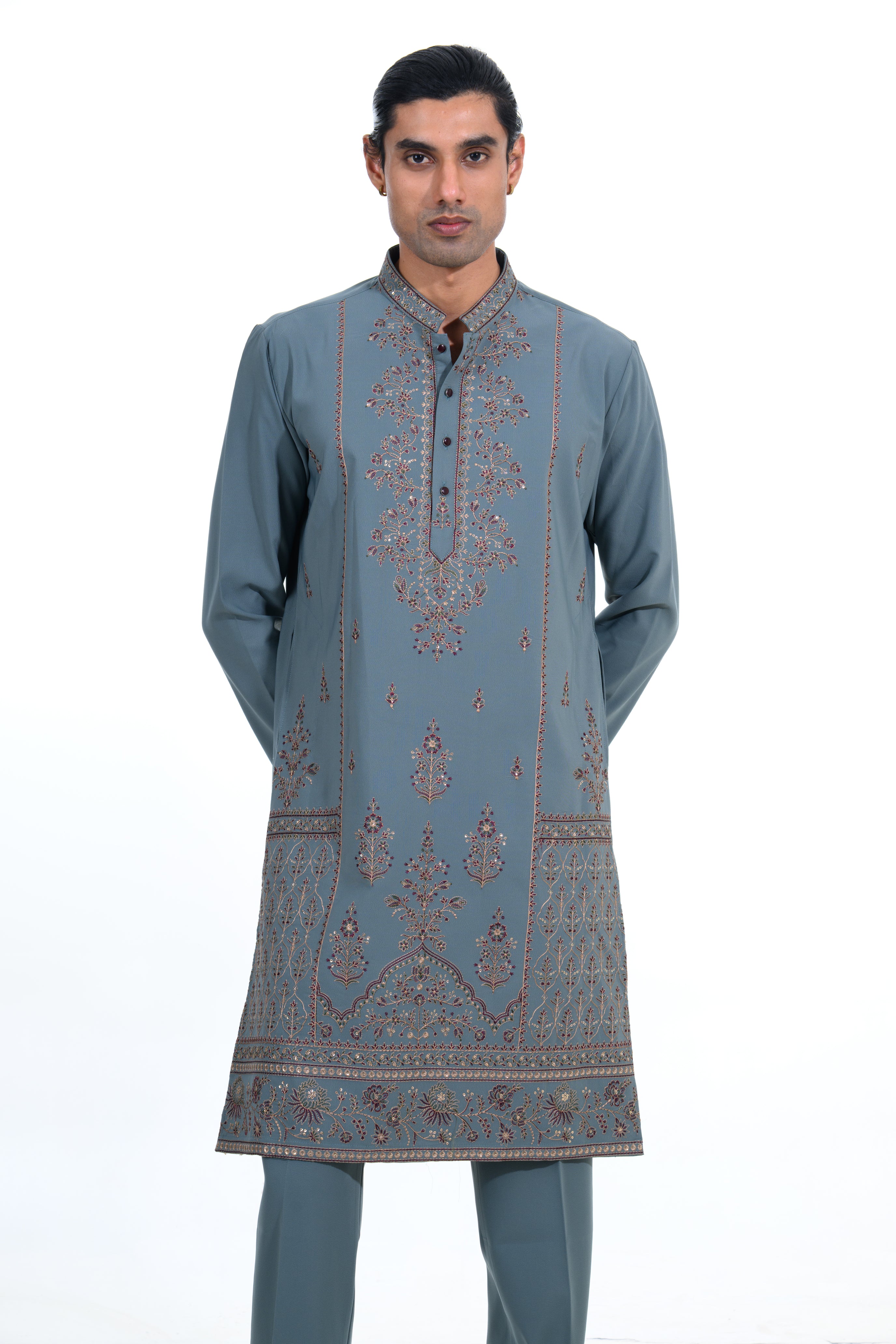 Sage Blue Heritage Embroidered Kurta Set