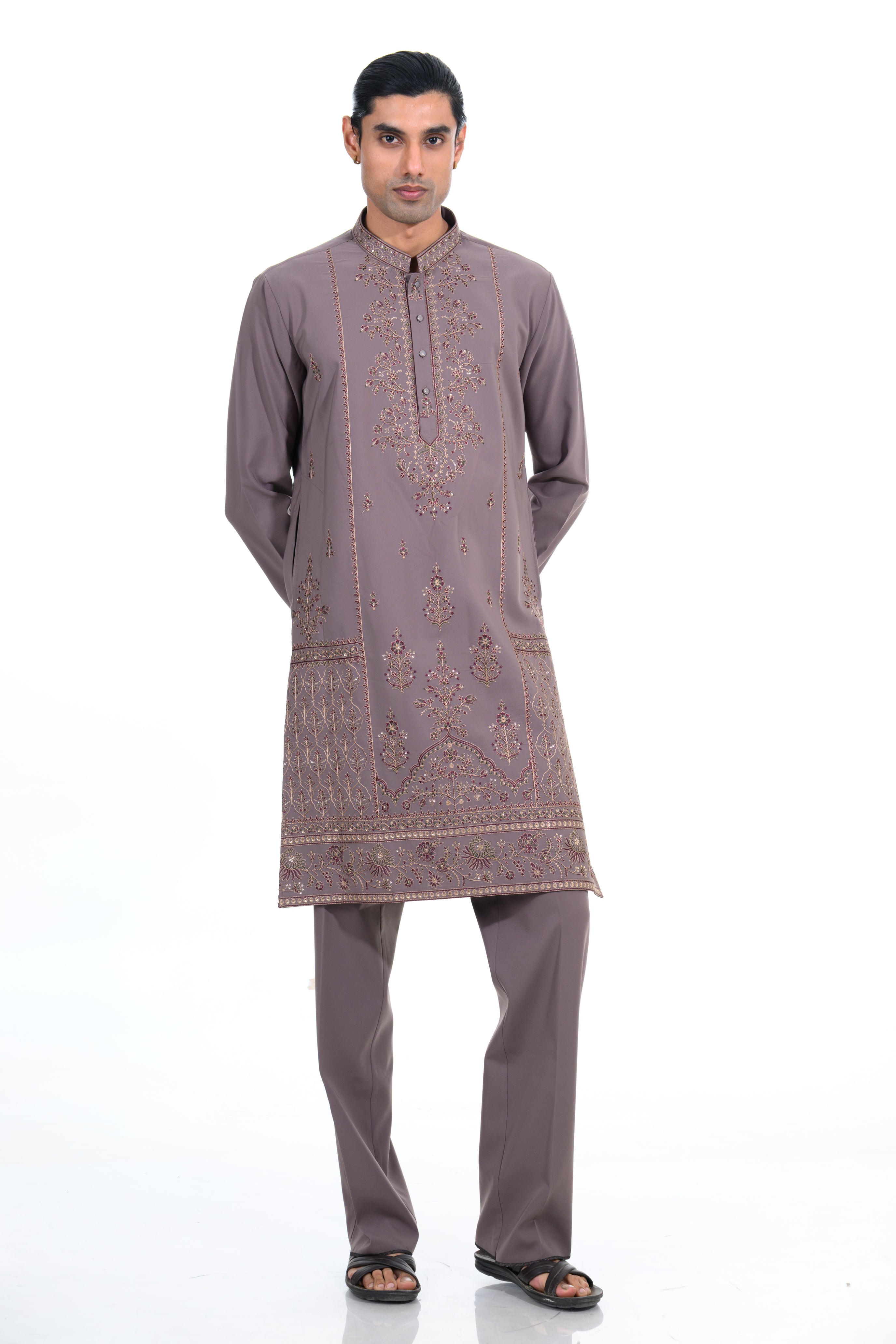 Taupe Heritage Embroidered Kurta Set