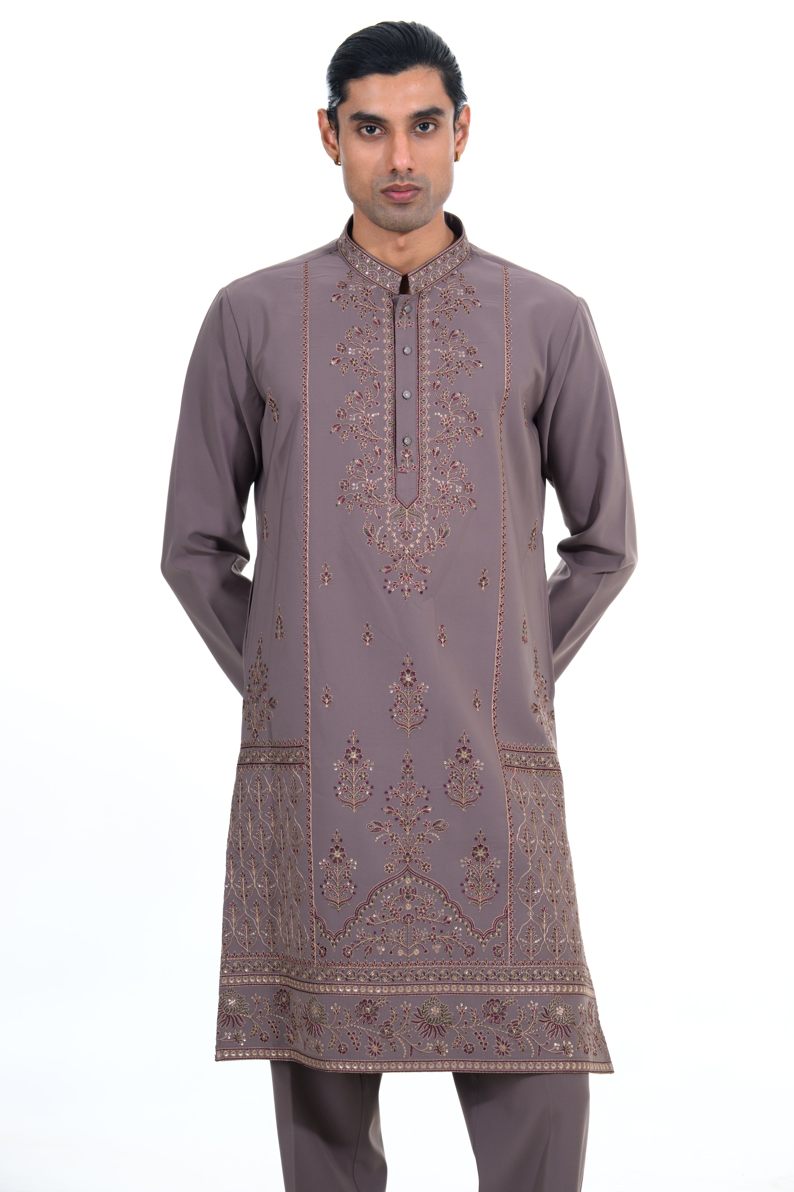 Taupe Heritage Embroidered Kurta Set