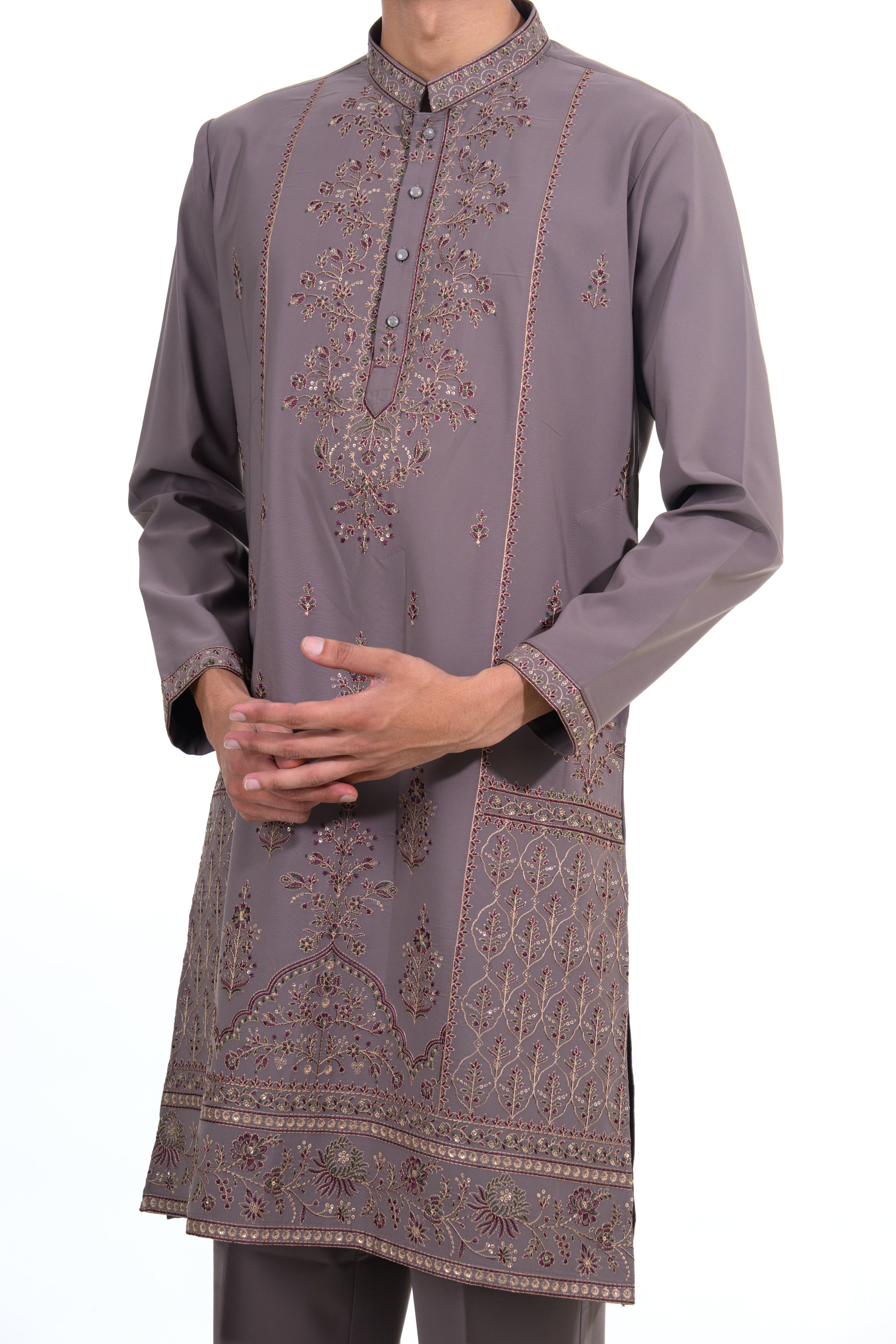 Taupe Heritage Embroidered Kurta Set