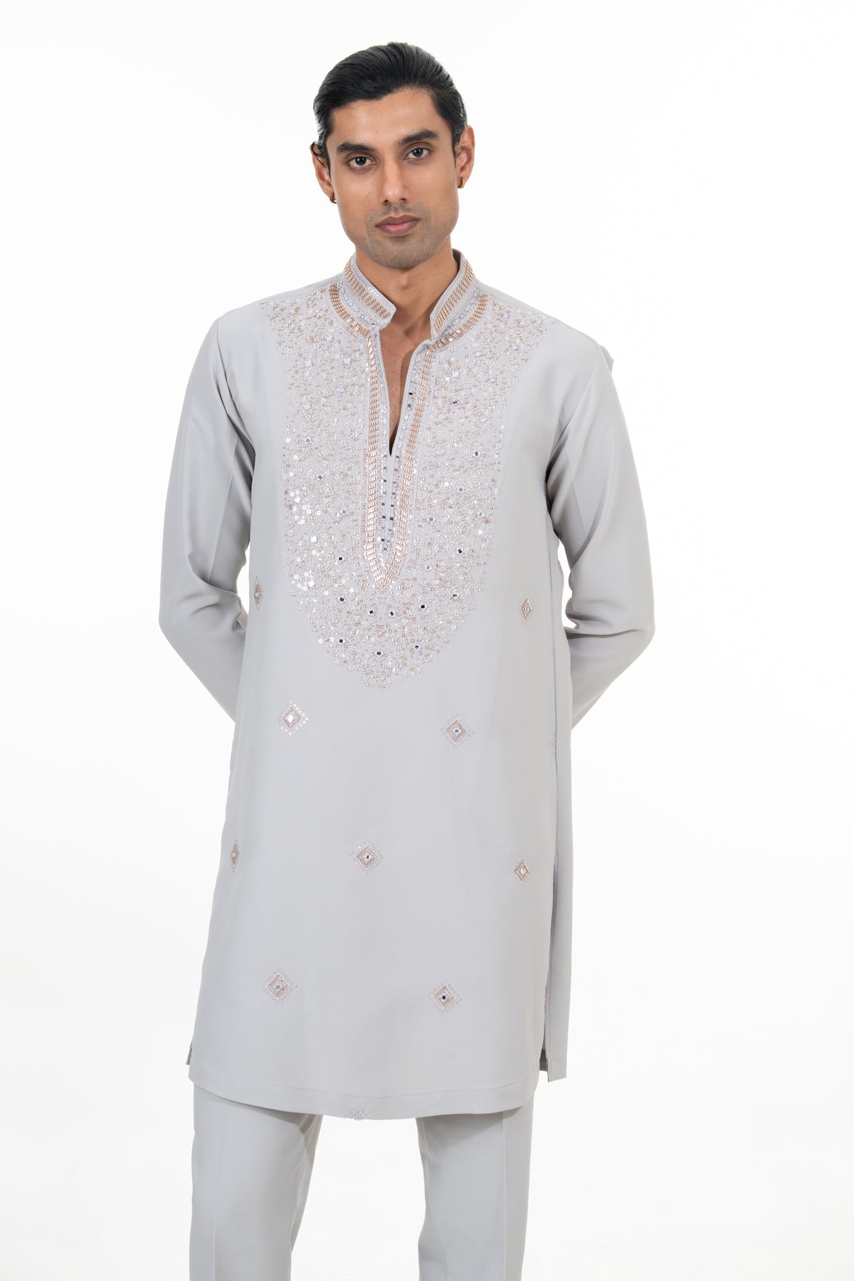 Ice Grey Mirror Embellished Kurta Set