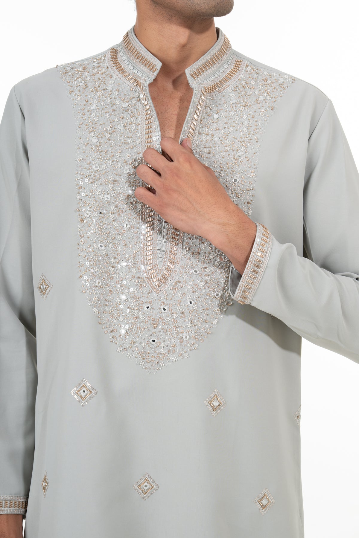 Ice Grey Mirror Embroidered Kurta Set