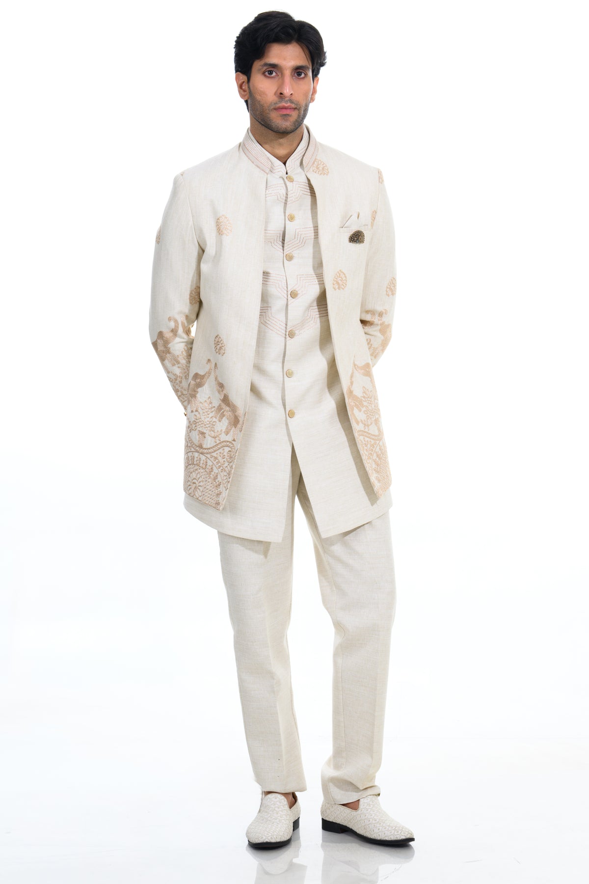 Cream Heritage Embroidered Indo-Western Set