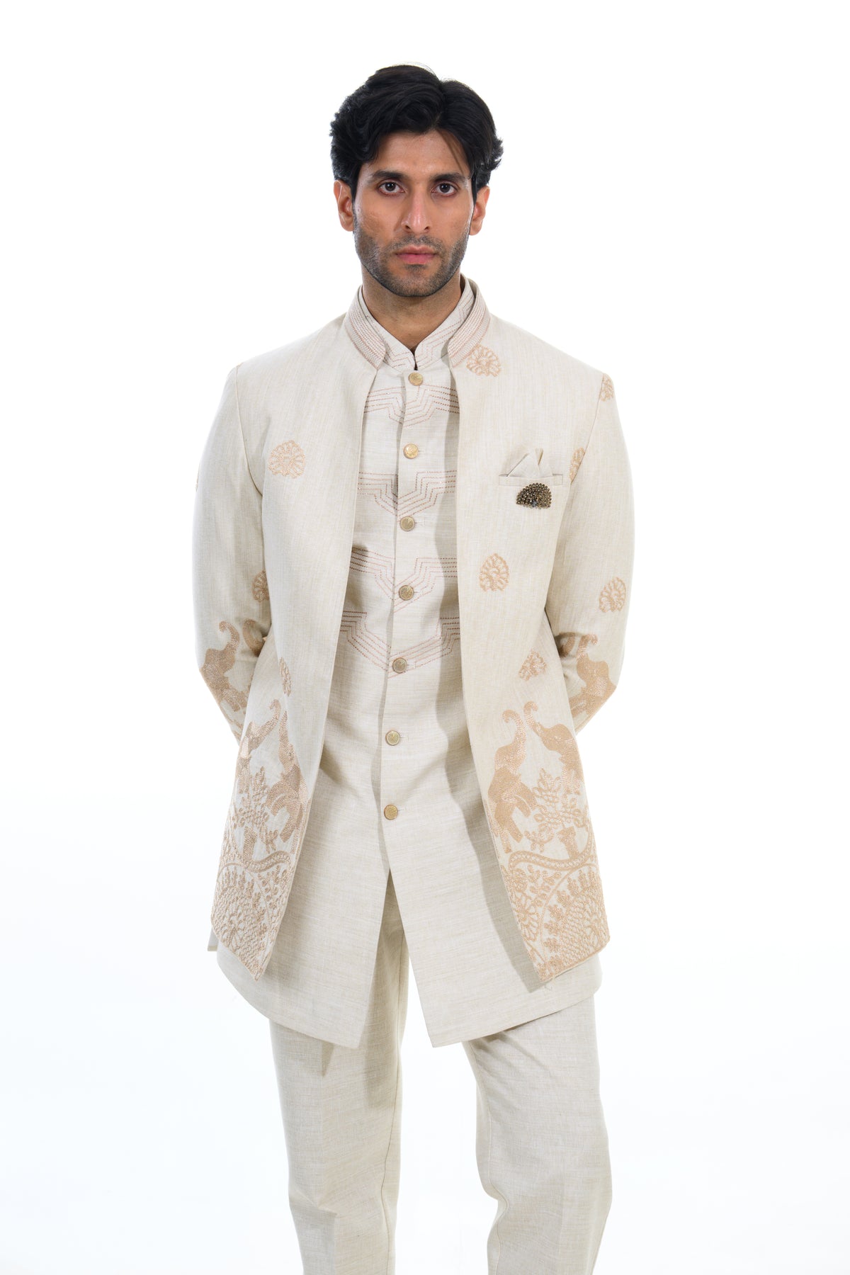 Cream Heritage Embroidered Indo-Western Set