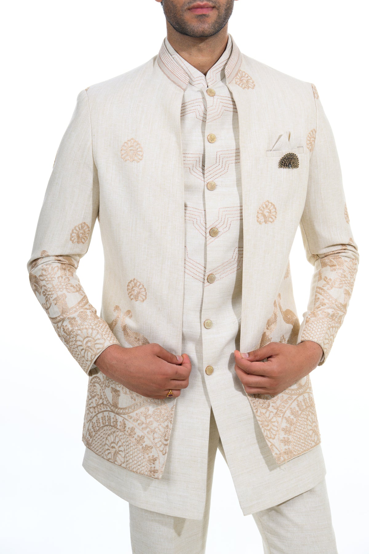 Cream Heritage Embroidered Indo-Western Set