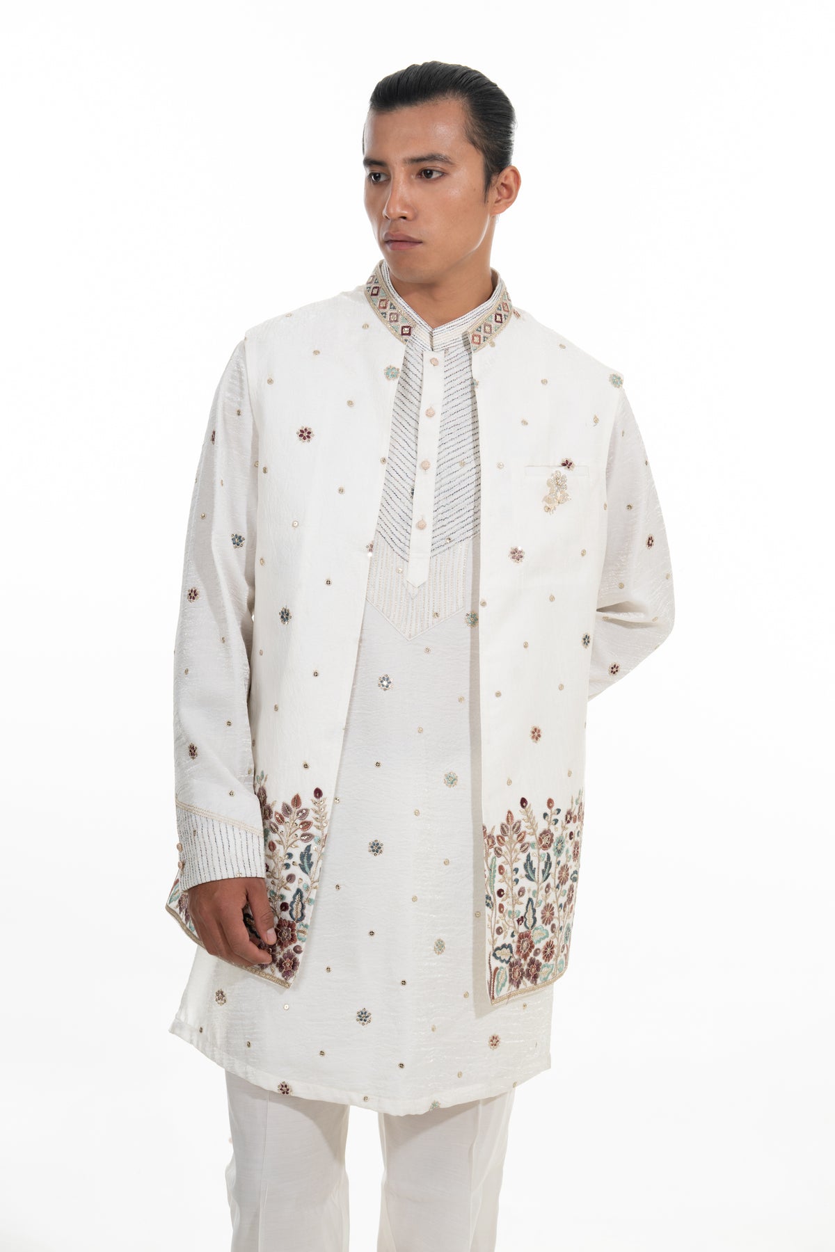 Cream Botanical Embroidered Indo Western Set