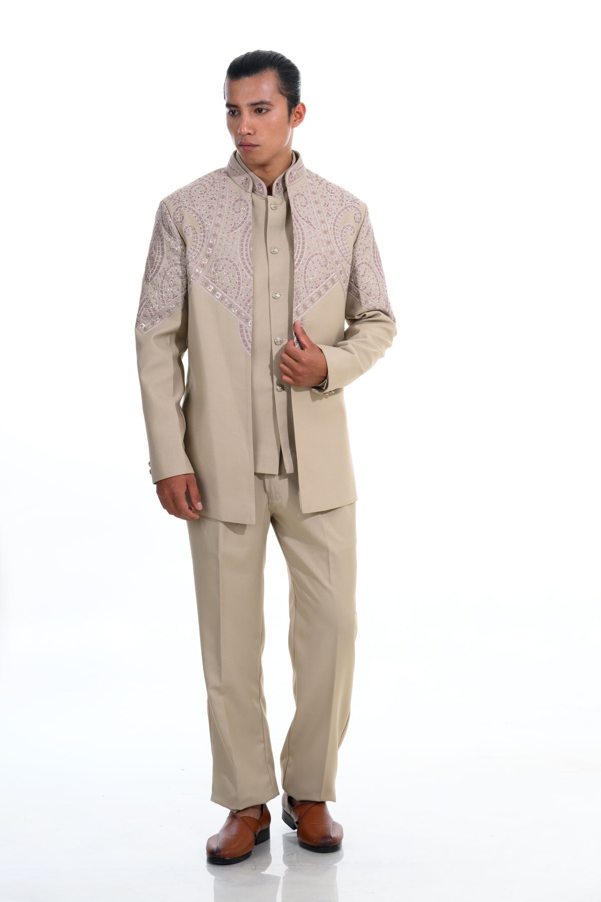Champagne Embroidered Indo Western Set