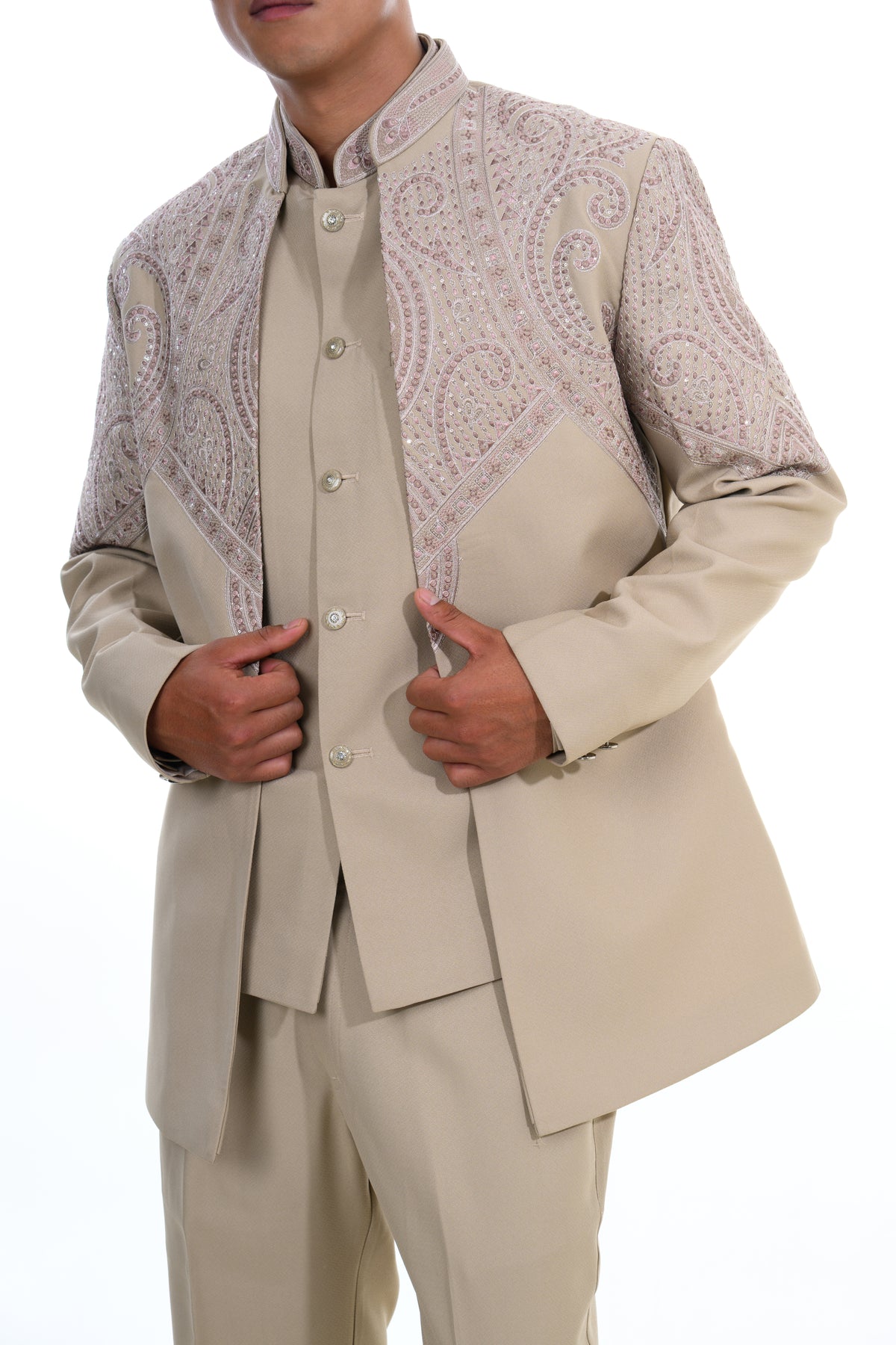 Champagne Embroidered Indo Western Set