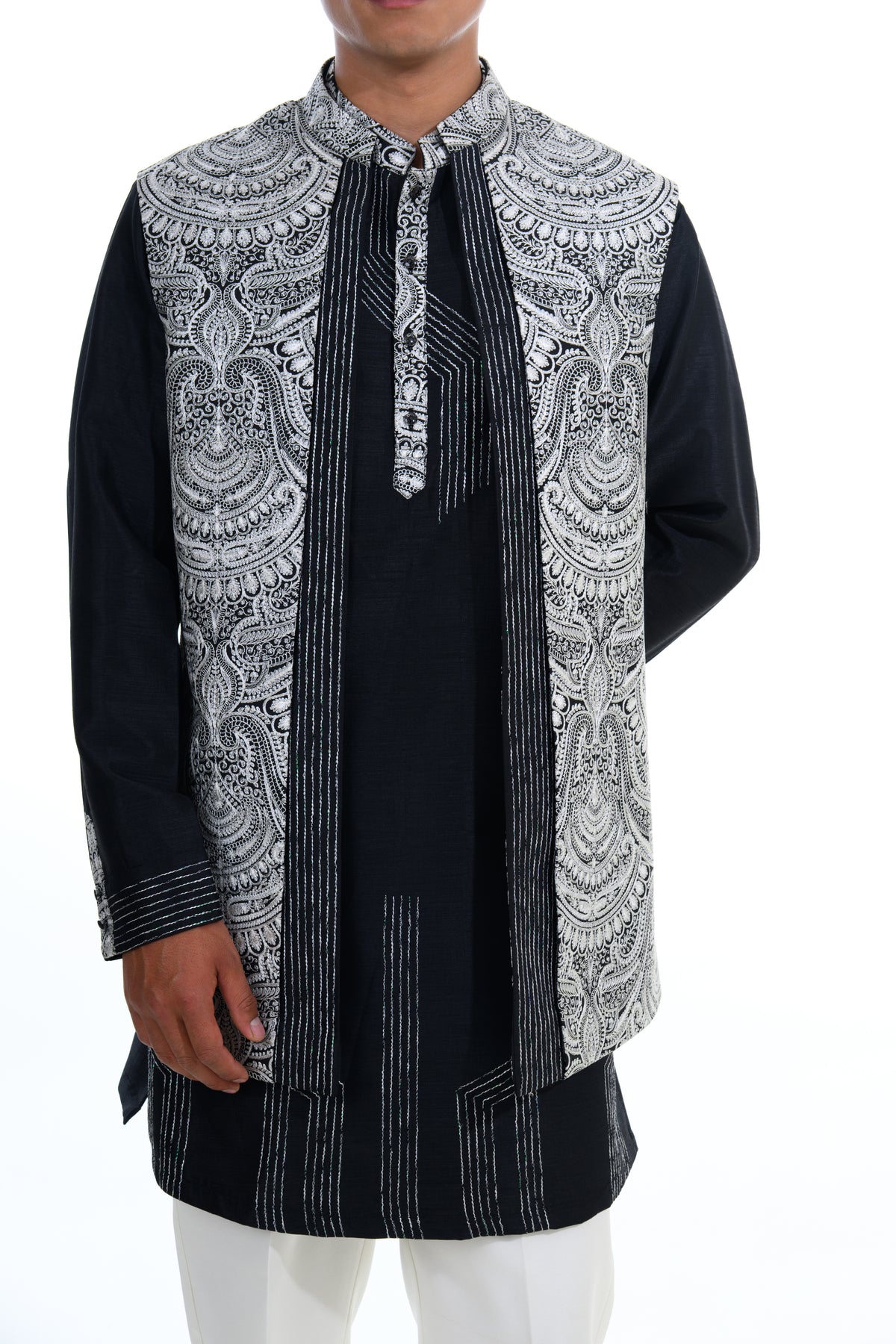 Monochrome Embroidered Indo Western Set