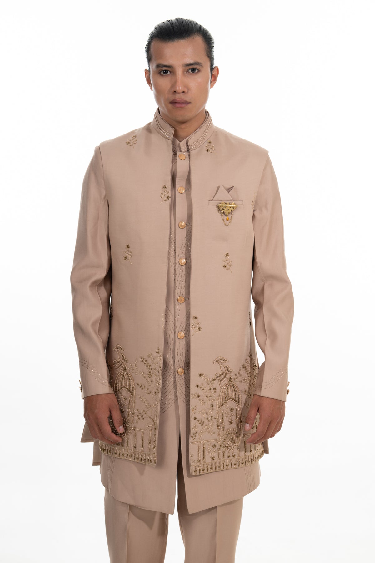 Fawn Embroidered Indo Western Set
