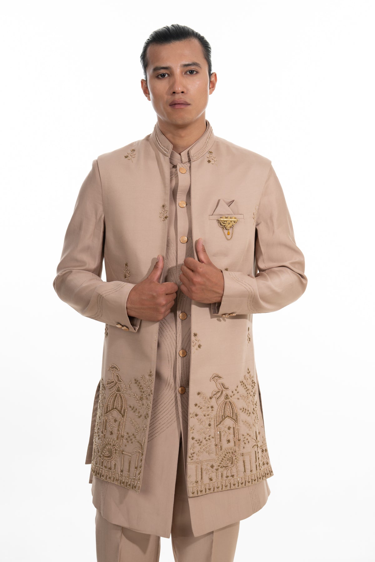 Fawn Embroidered Indo Western Set