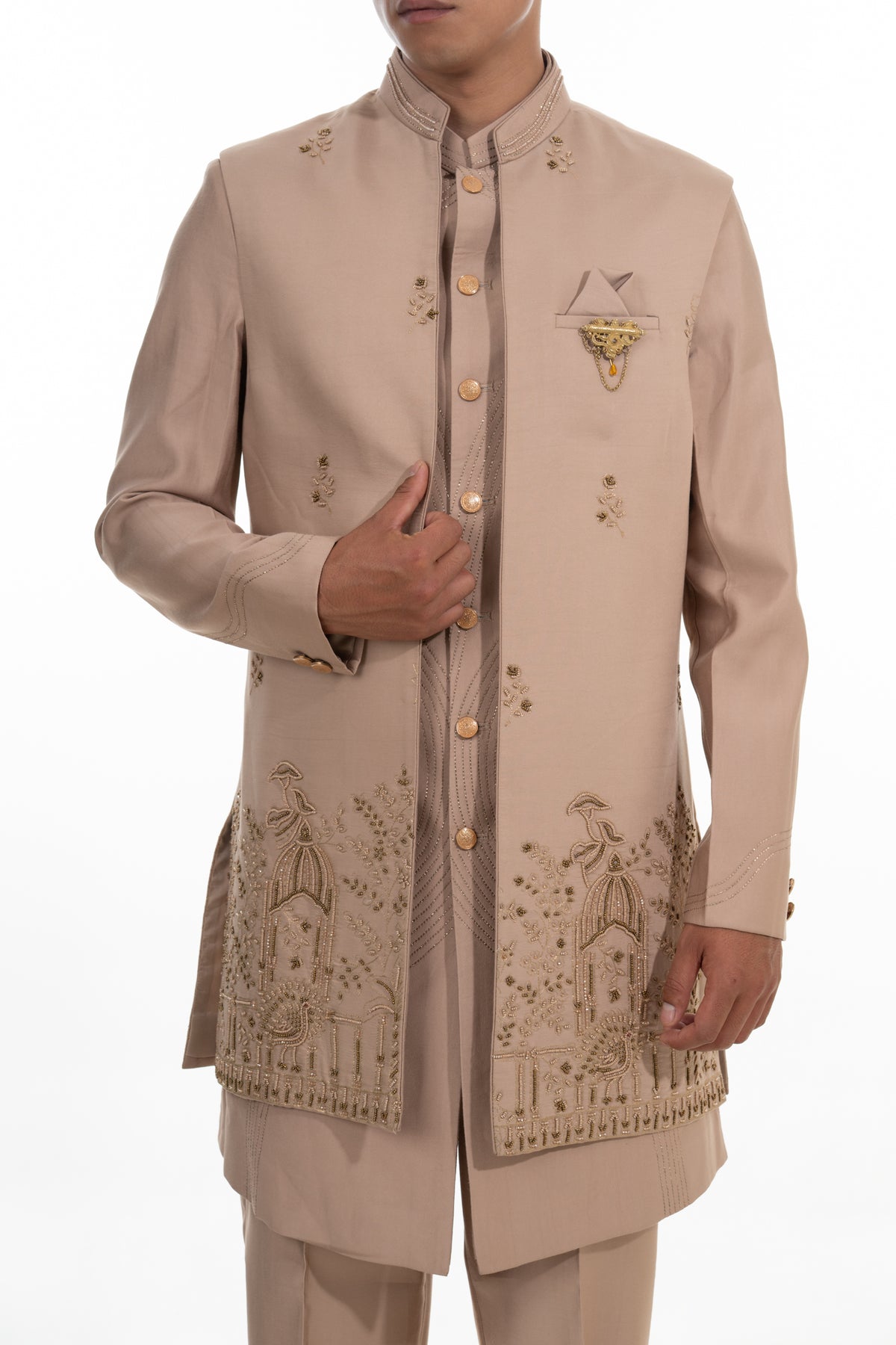 Fawn Embroidered Indo Western Set