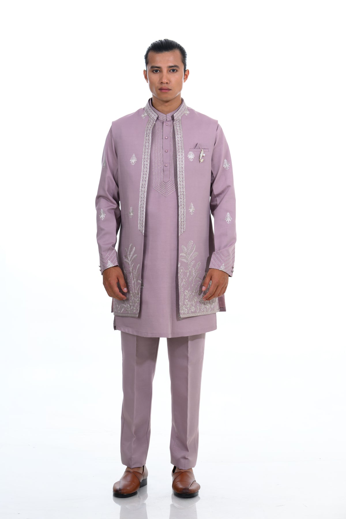 Falsa -Dust Rose Botanical Embroidered Indo-Western Jacket Set?