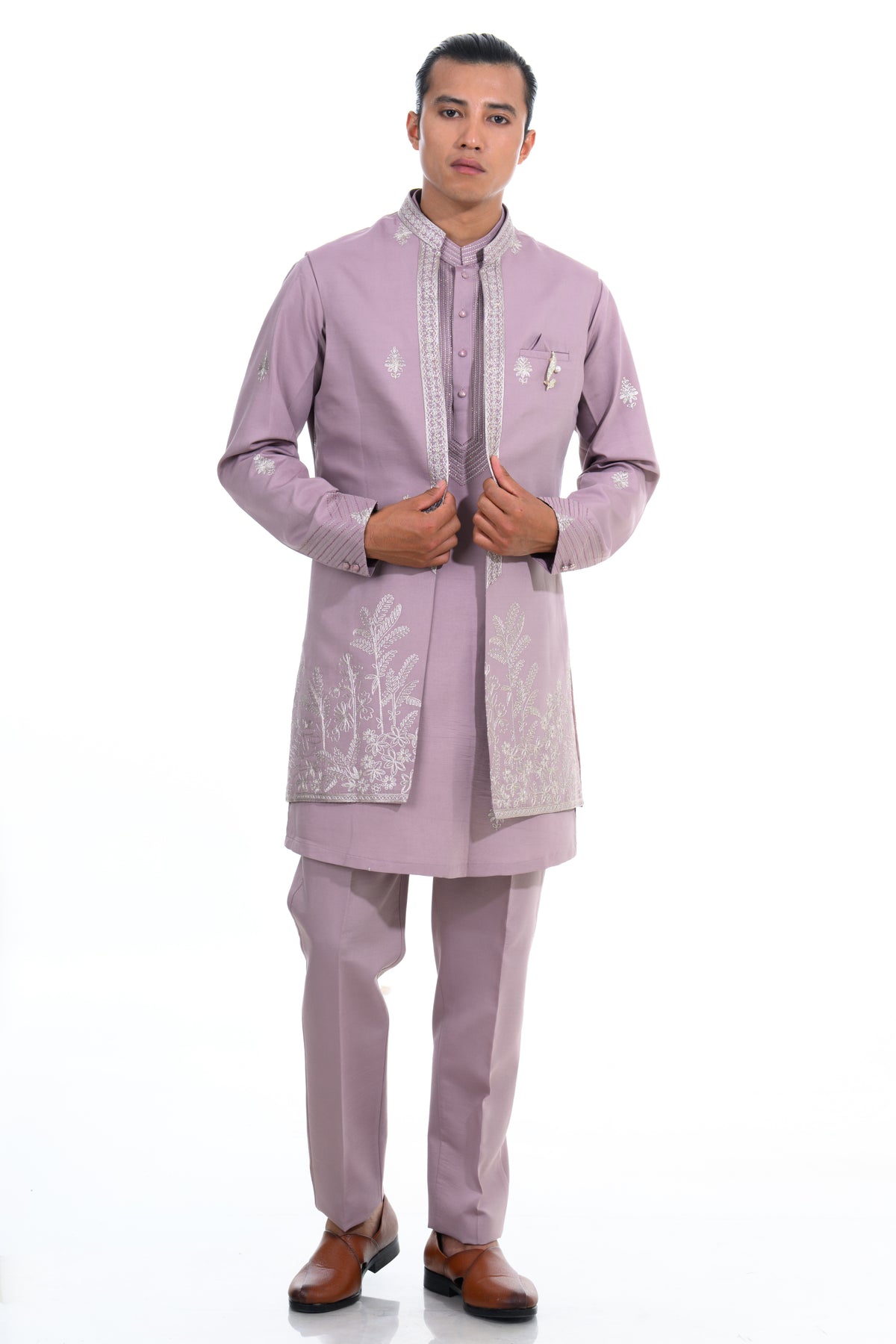 Falsa -Dust Rose Botanical Embroidered Indo-Western Jacket Set?