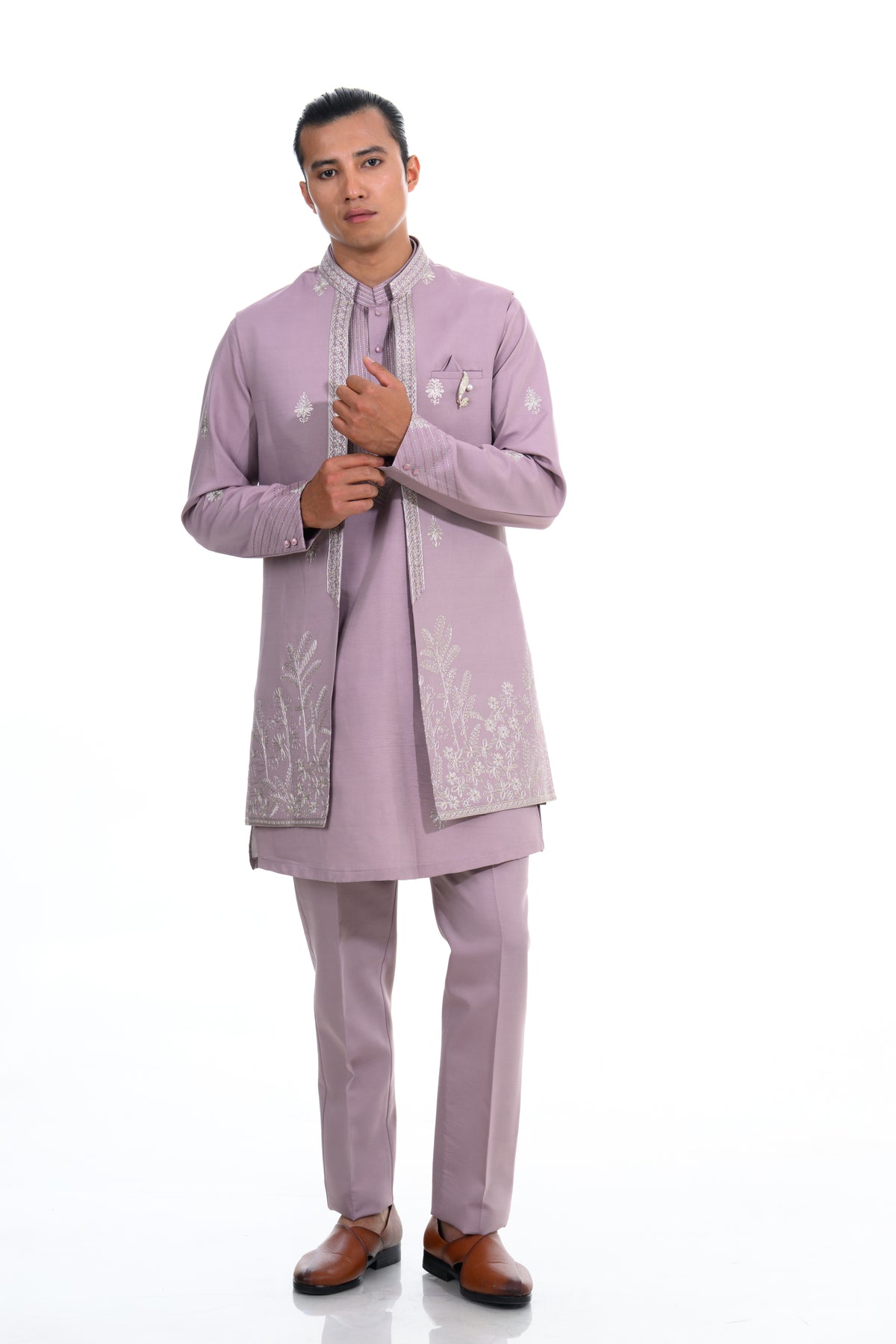 Falsa -Dust Rose Botanical Embroidered Indo-Western Jacket Set?