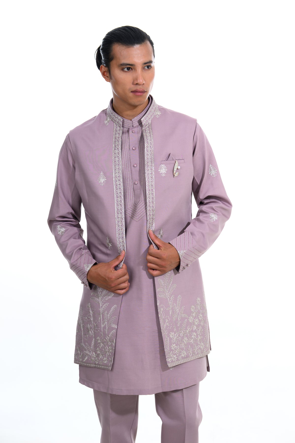 Falsa -Dust Rose Botanical Embroidered Indo-Western Jacket Set?