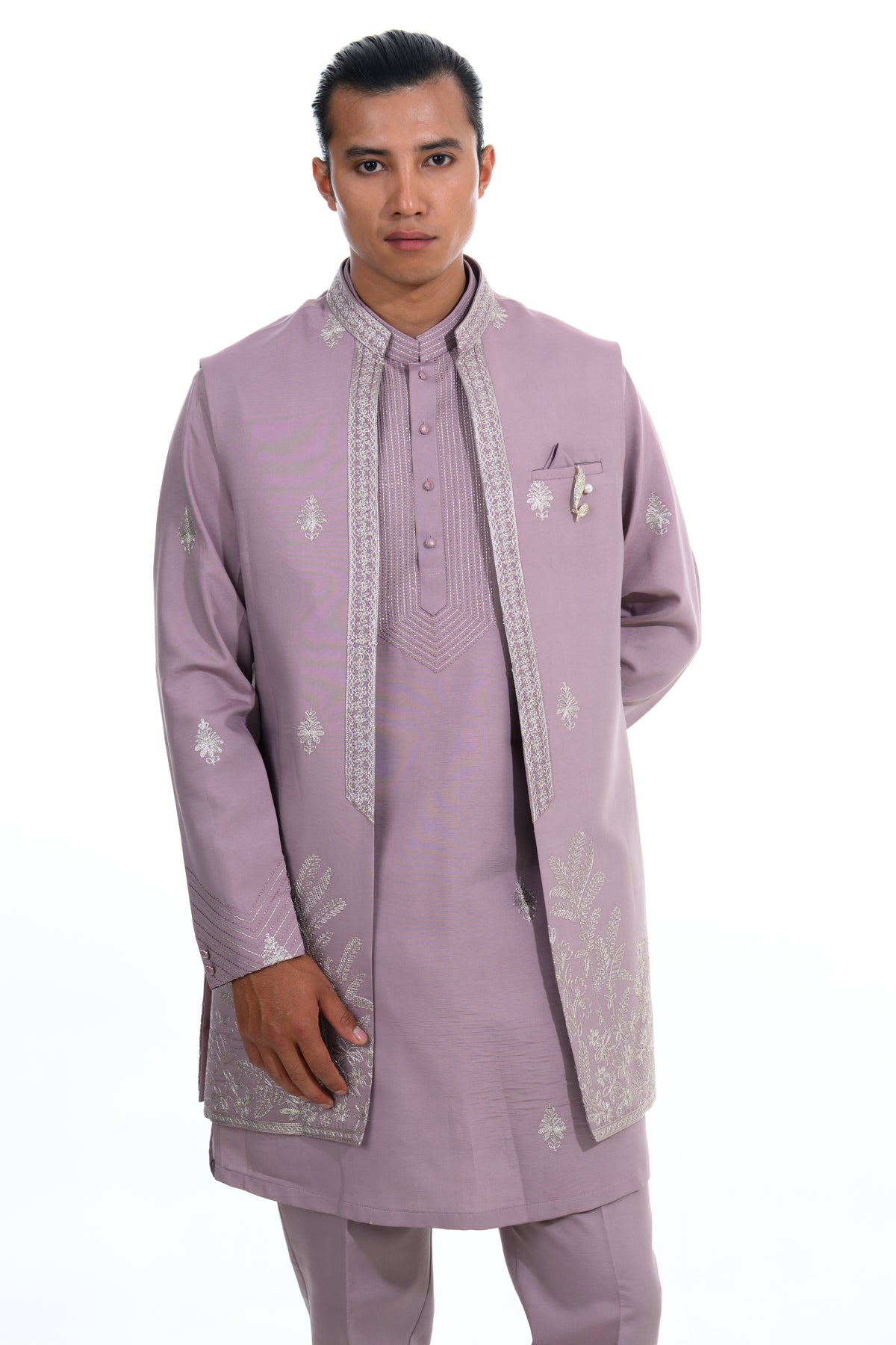 Falsa -Dust Rose Botanical Embroidered Indo-Western Jacket Set?