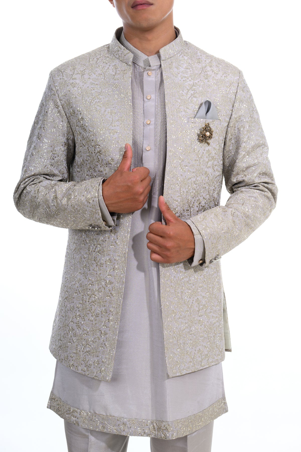 grey Embroidered Indo-Western Jacket Set