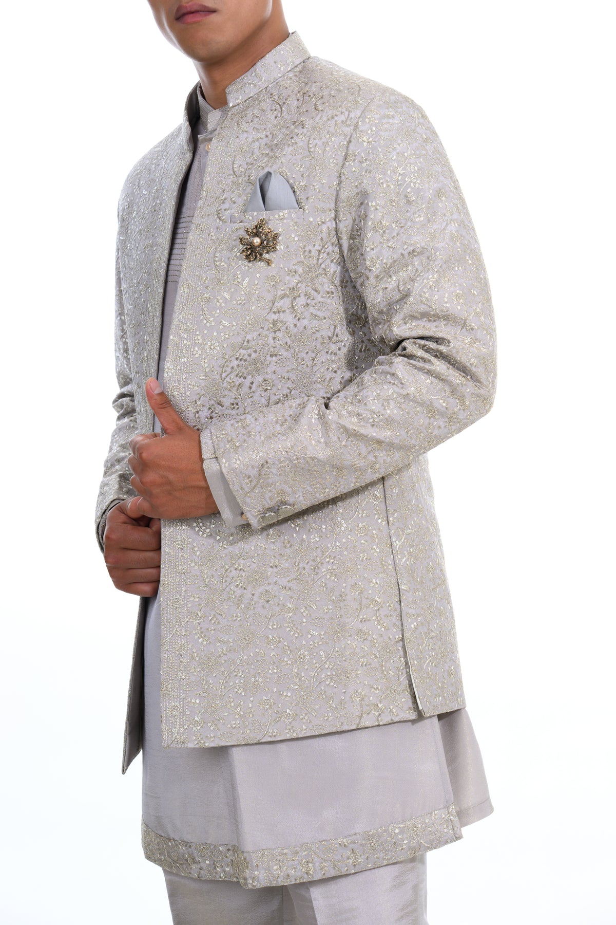 grey Embroidered Indo-Western Jacket Set