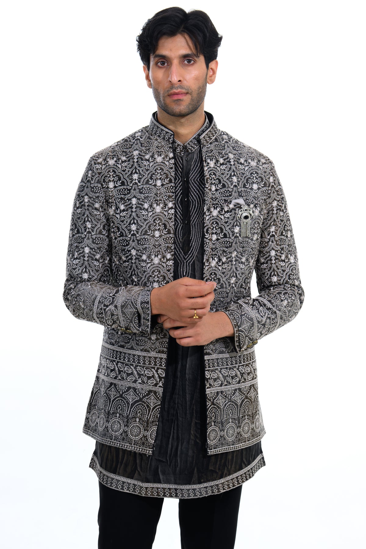 Onyx Baroque Embroidered Indo Western Set