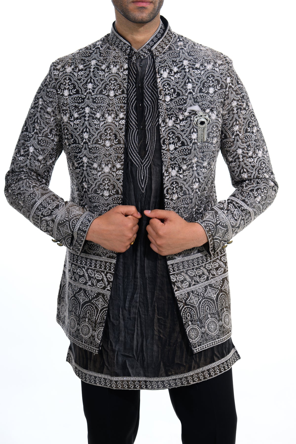 Onyx Baroque Embroidered Indo Western Set