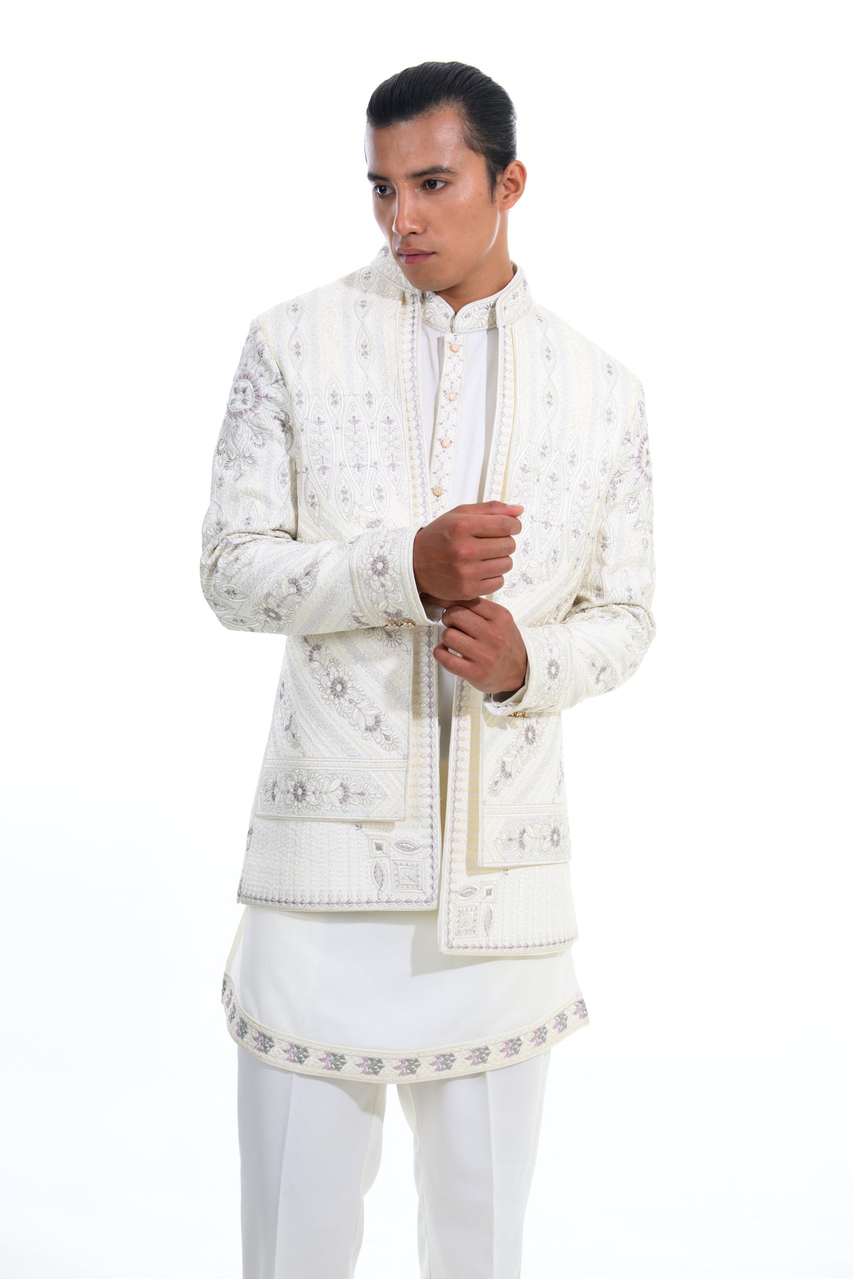 Cream Heritage Embroidered Indo Western Set