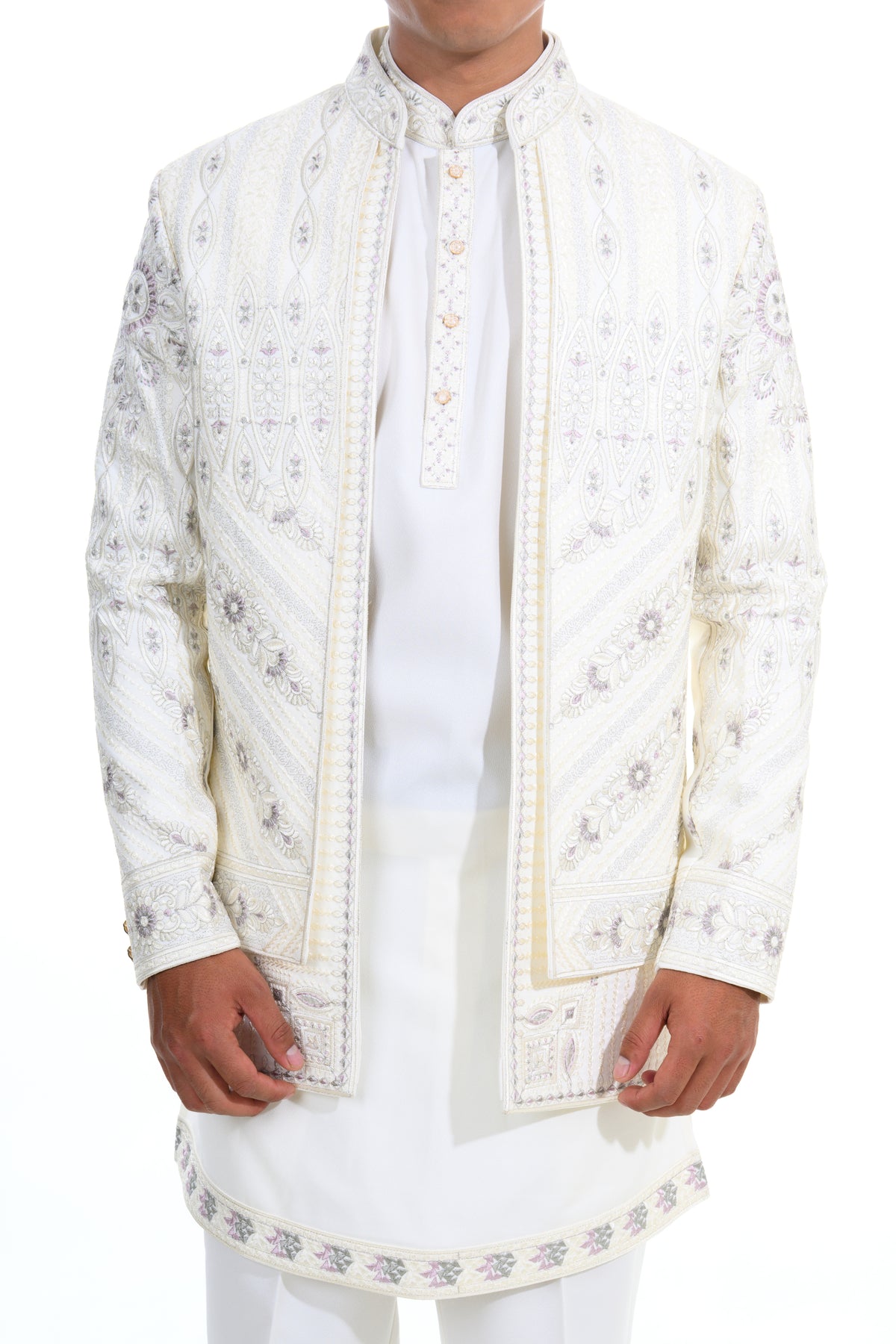 Cream Heritage Embroidered Indo Western Set